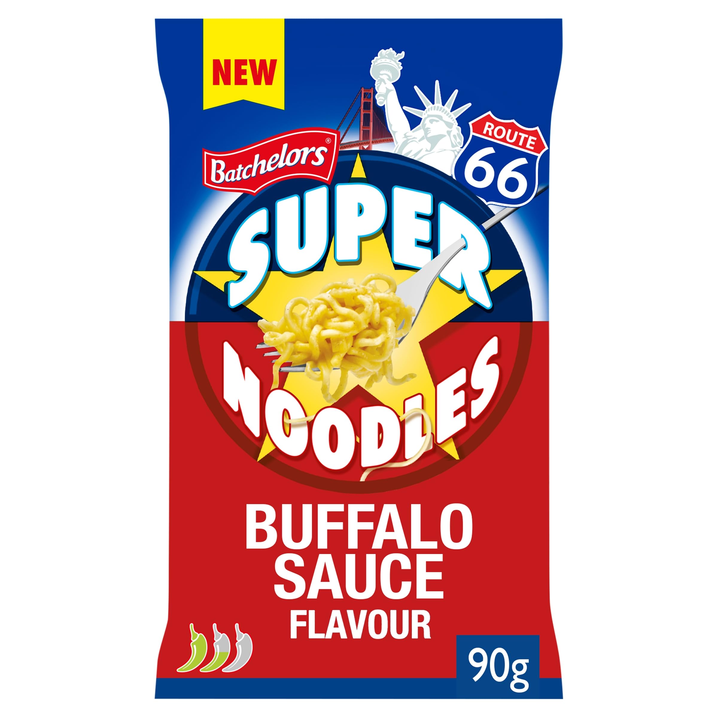 Batchelors Super Noodles Geschmack: Amerikanische Buffalo-Sauce, Instant-Snack, 90 g
