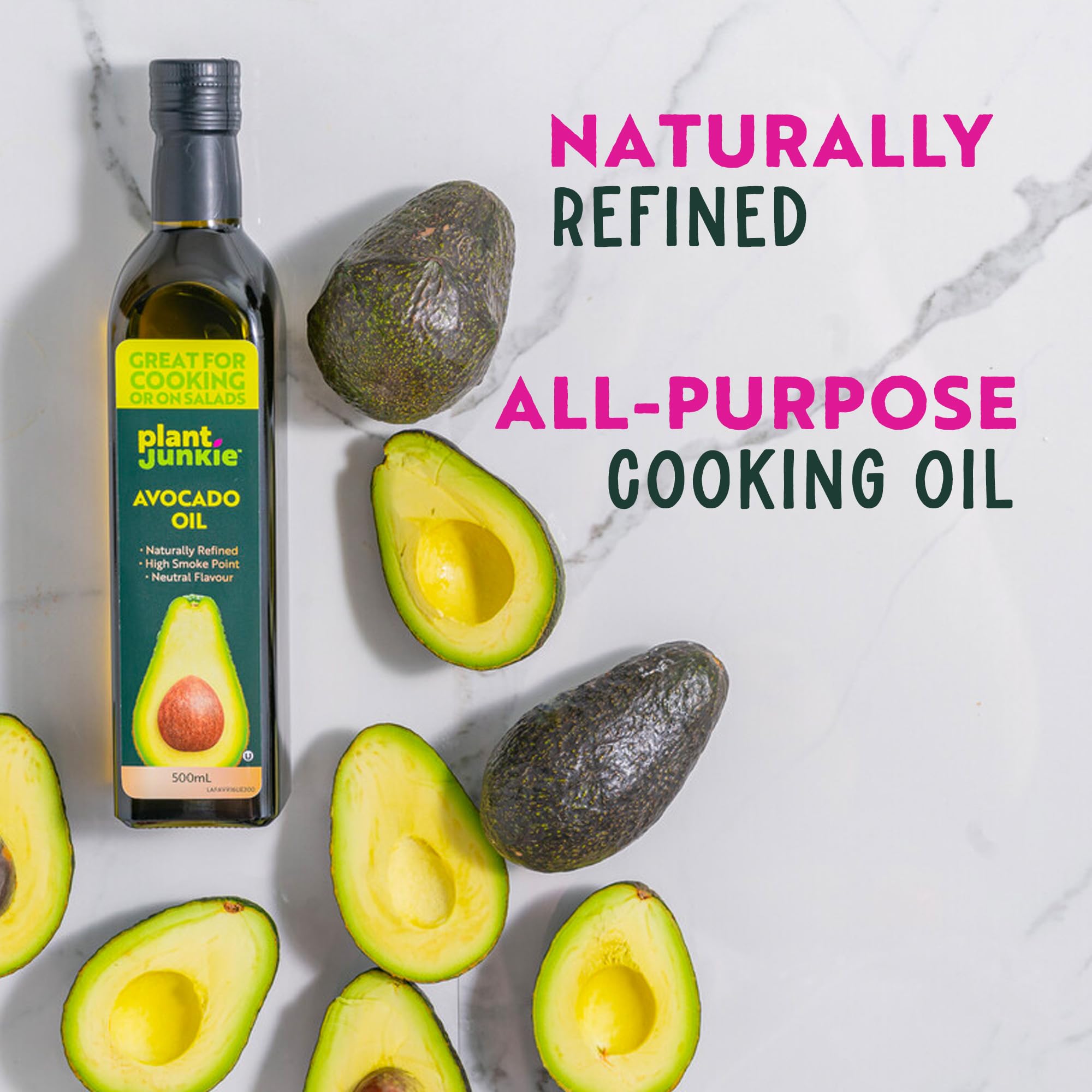 Plant Junkie Natürlich raffiniertes Avocadoöl – 500-ml-Glasflasche