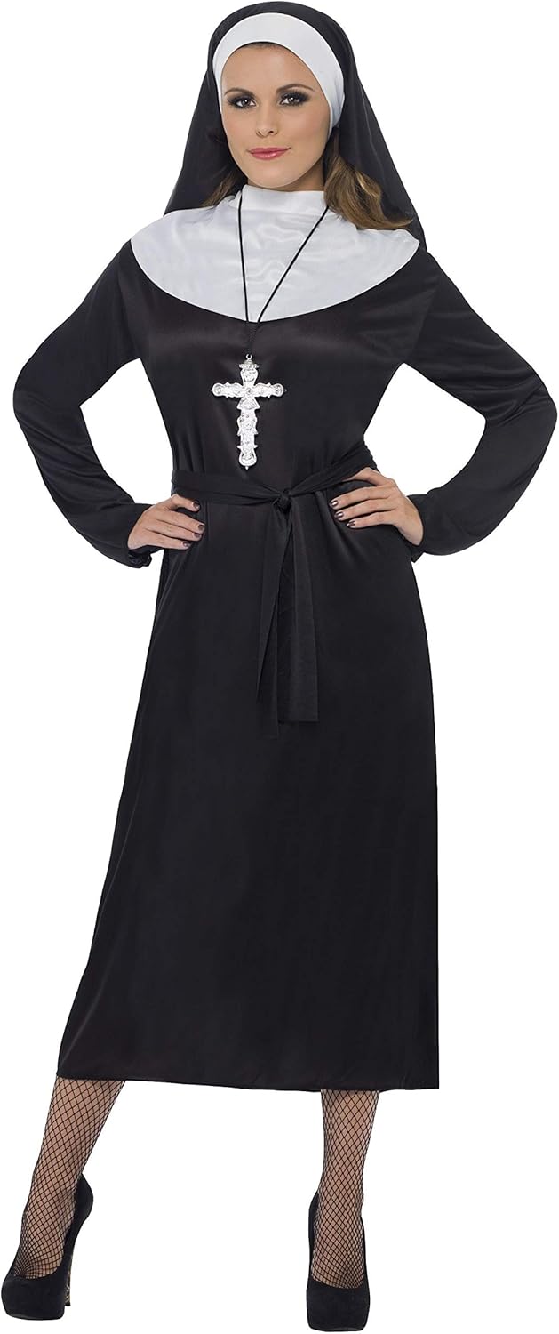 Smiffys Nonnenkostüm für Damen – Kleid, Gürtel und Kopfschmuck, Größe 12–14