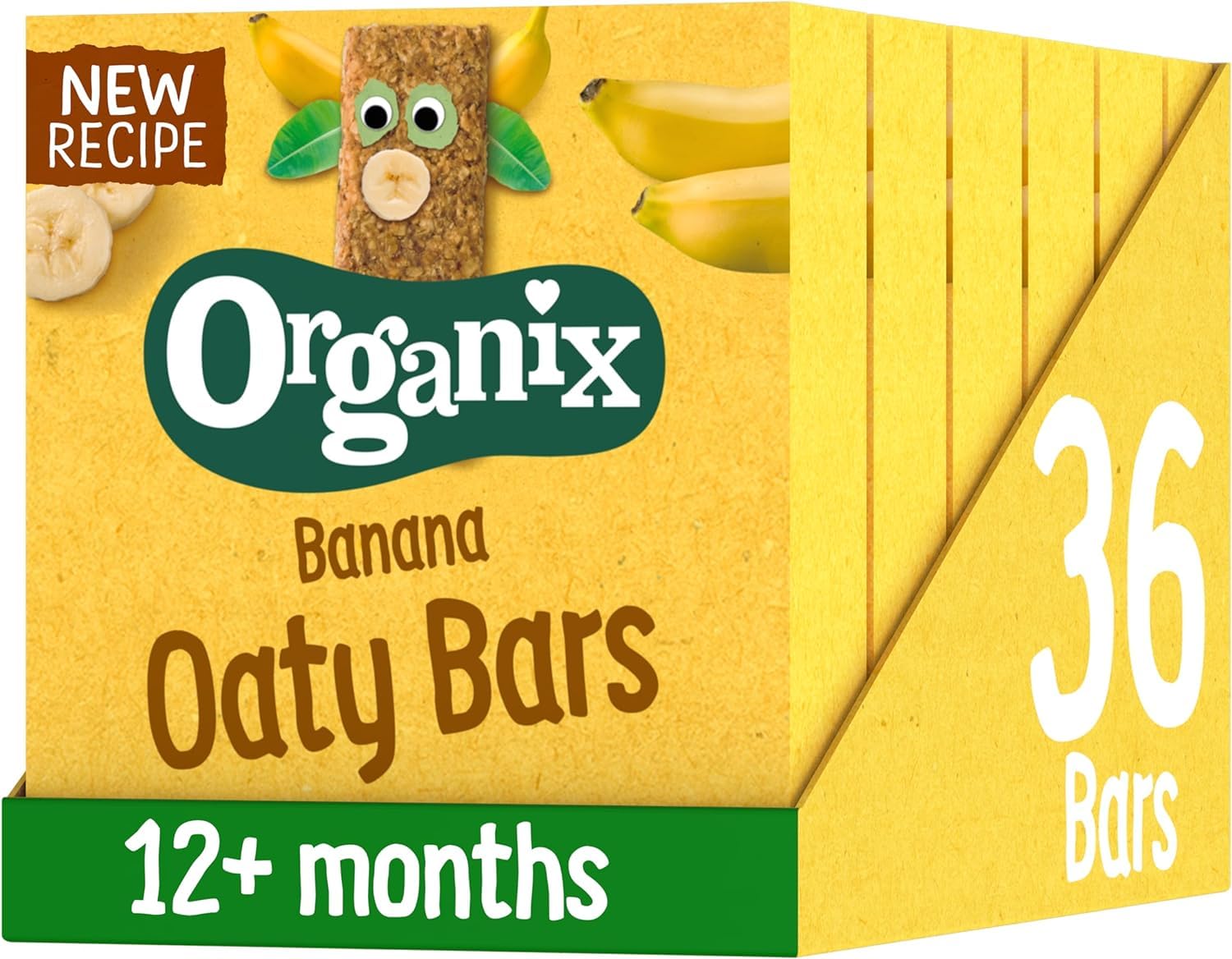 Organix Banana Organic Soft Oaty Snack Bars Multipack, No Added Sugar, 6 x 23g Bars (6 Boxes)