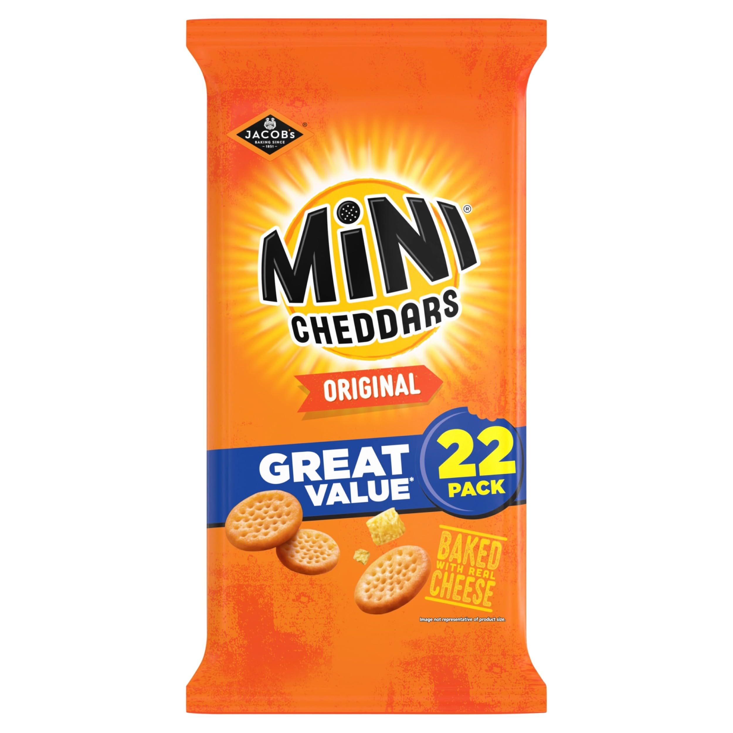 Jacob's Mini Cheddars Original Multipack Chips, mit echtem Käse überbacken, 22er-Pack