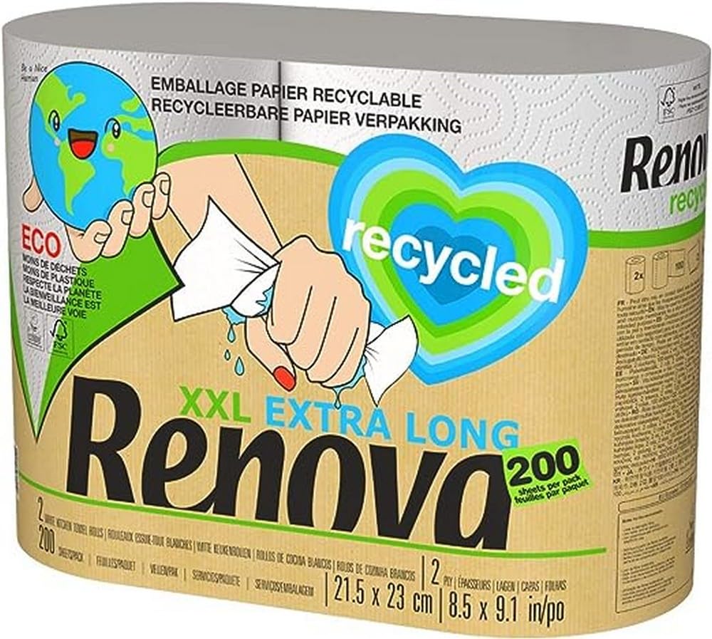 Renova - Recycling-Küchenrollen 2-lagig XXL (2er Pack) in Papier gewickelt