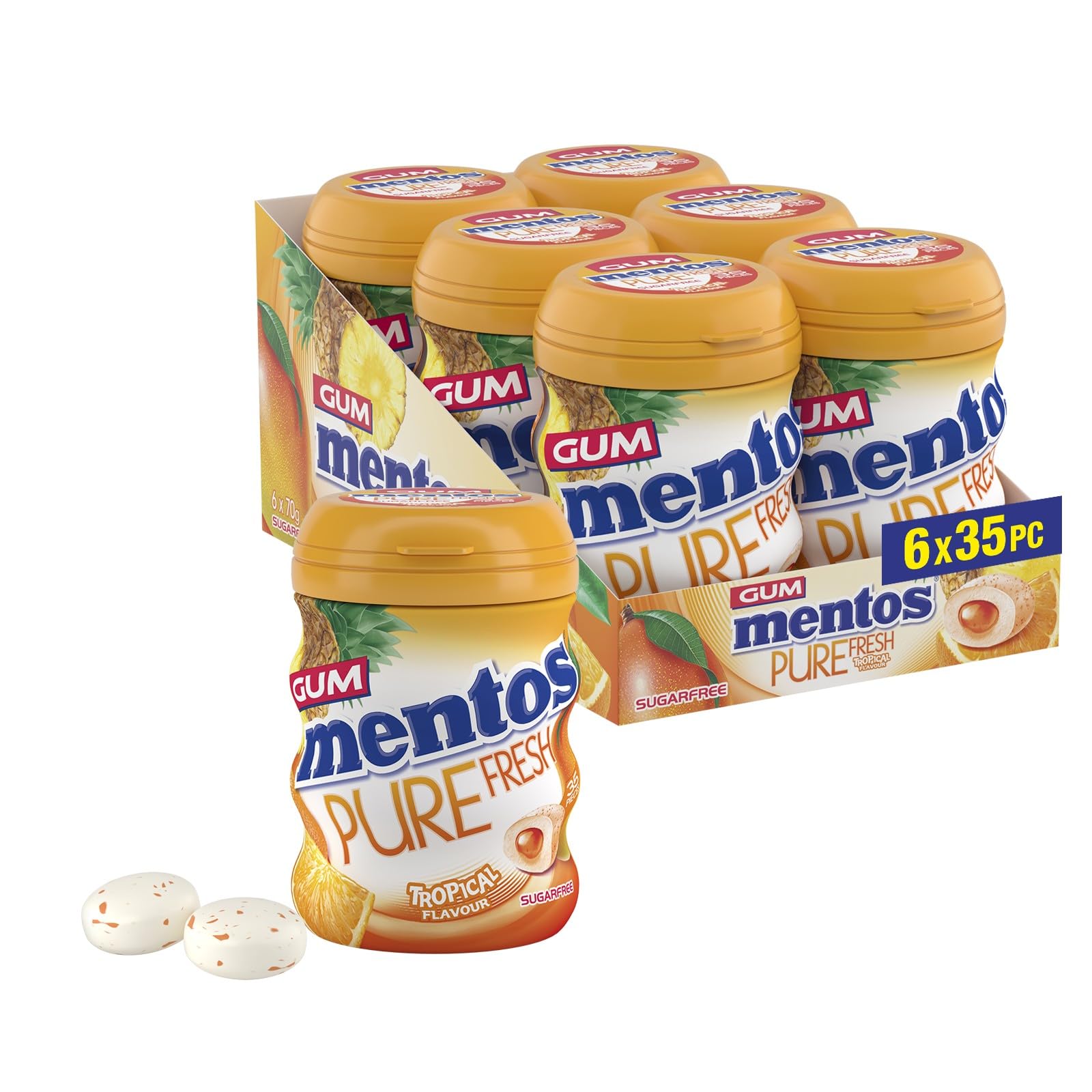Mentos Pure Fresh Tropical Kaugummi – Zuckerfrei, Glutenfrei, 35 Stück