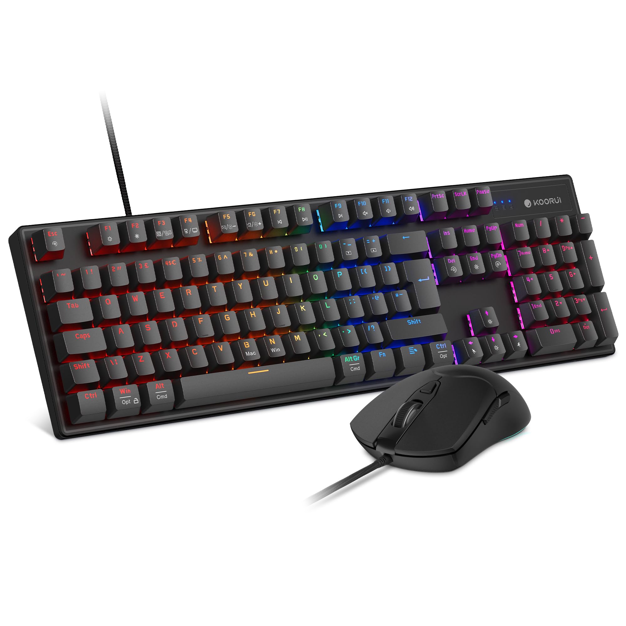 KOORUI Kabelgebundene Gaming-Tastatur und Maus-Kombination, Machanica mit 104 Tasten in voller Größe
