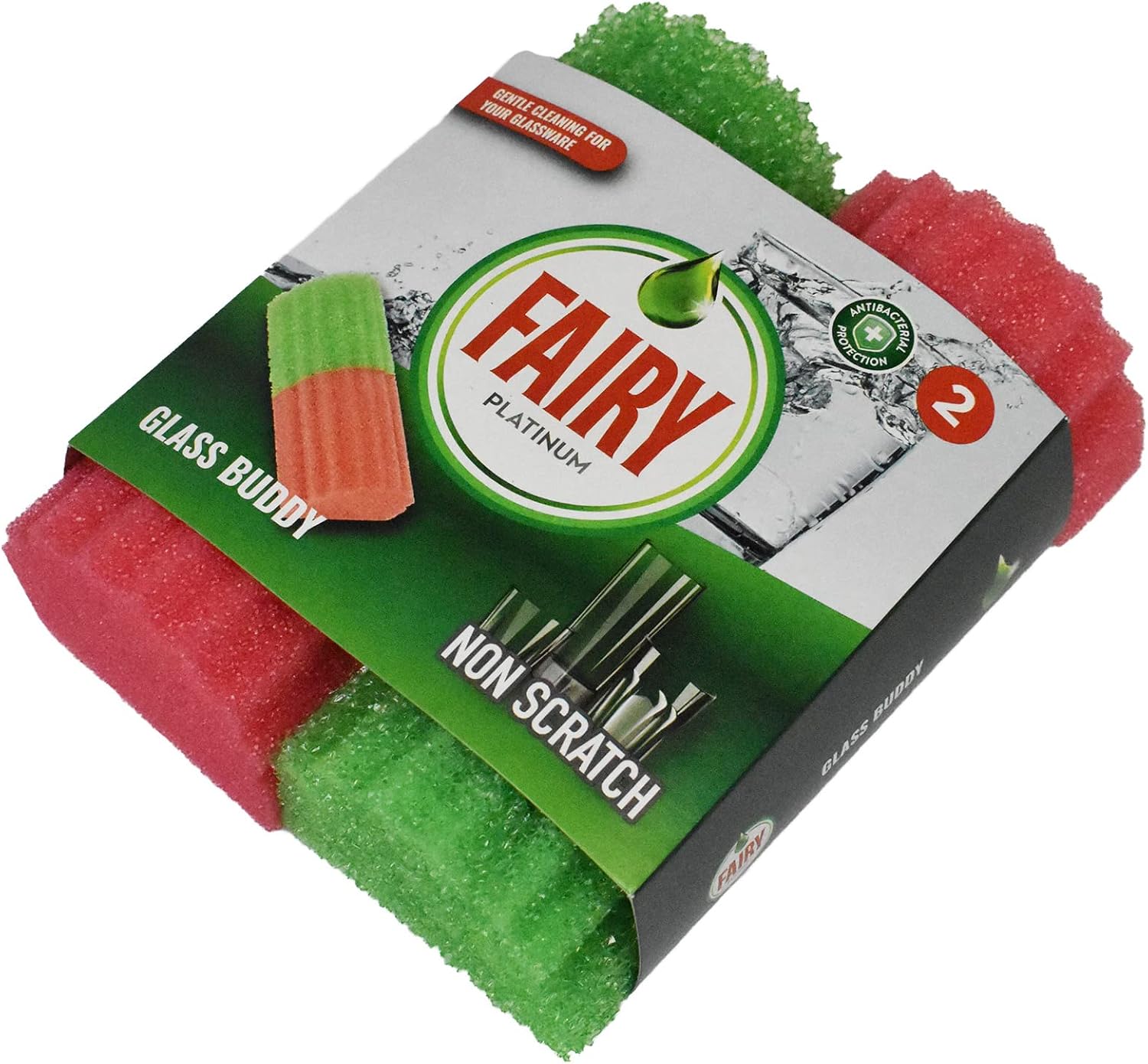 Addis Fairy Platinum kratzfester Glasbecher-Clean-Buddy-Schwamm, 2er-Pack