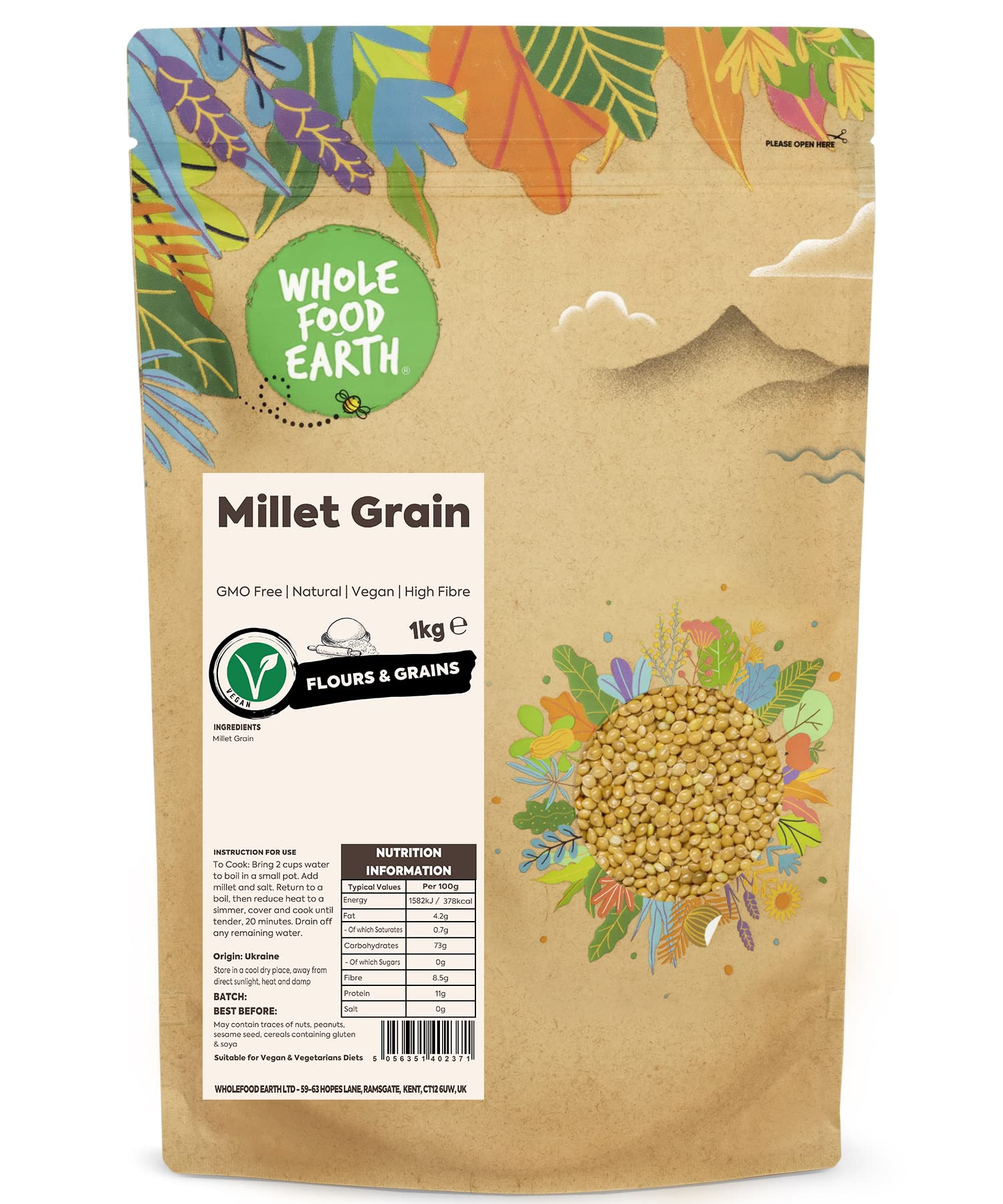 Wholefood Earth Hirsekorn 1 kg – gentechnikfrei, glutenfrei, ballaststoffreiches Vollkorn