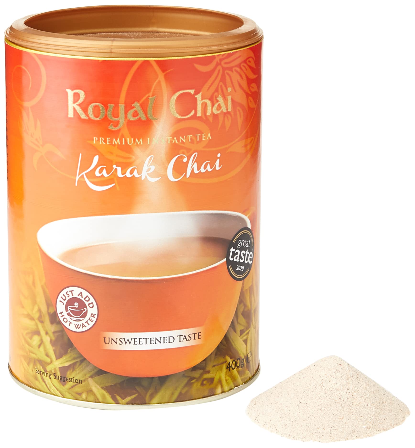 Royal Chai Karak Chai, ungesüßter Becher | 400 g | Instant-Tee | Ergibt 20 Tassen