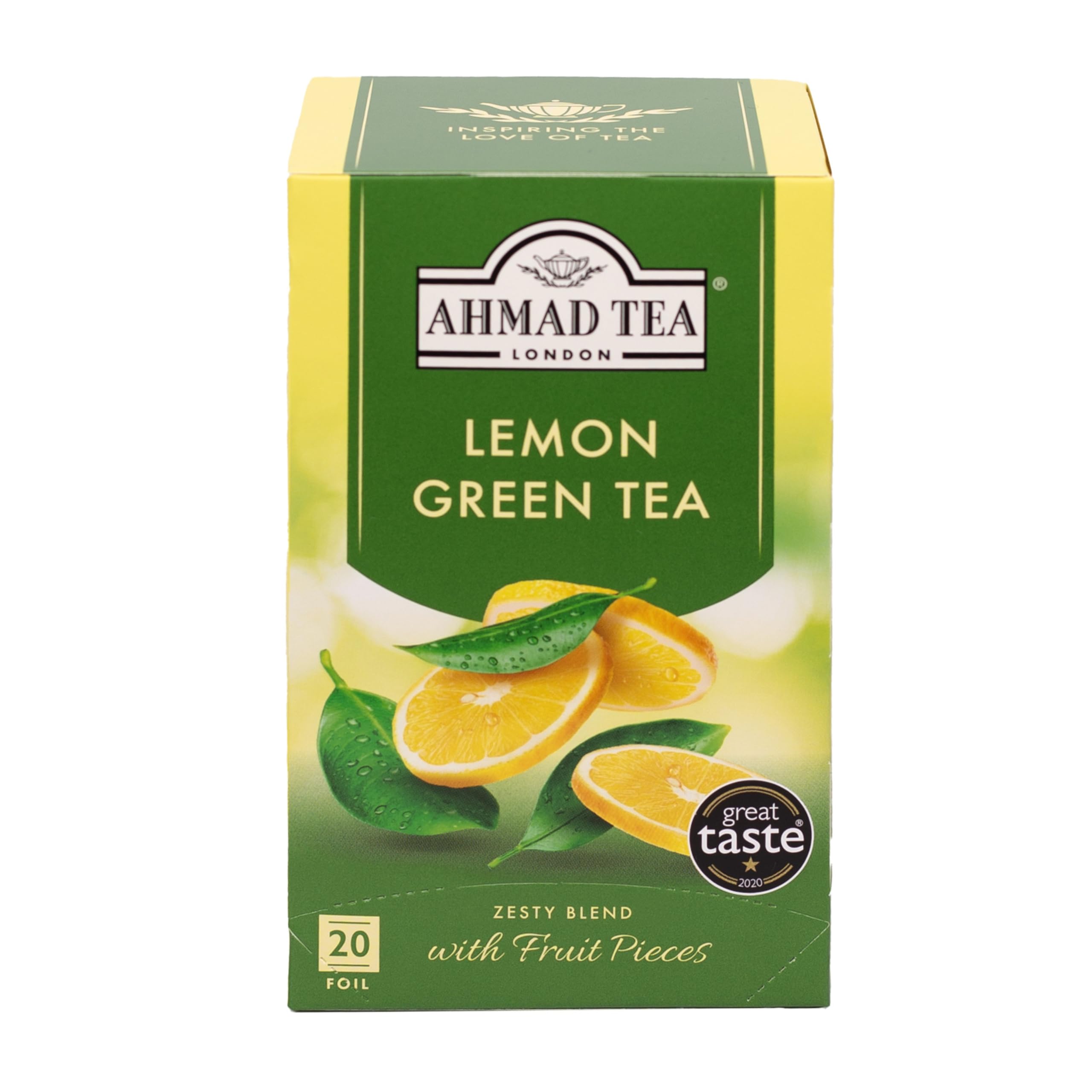 Ahmad Tea Lemon Vitality Grüner Tee | 20 einzeln in Folie verpackte Teebeutel | Frische Zitrus-Grünteemischung