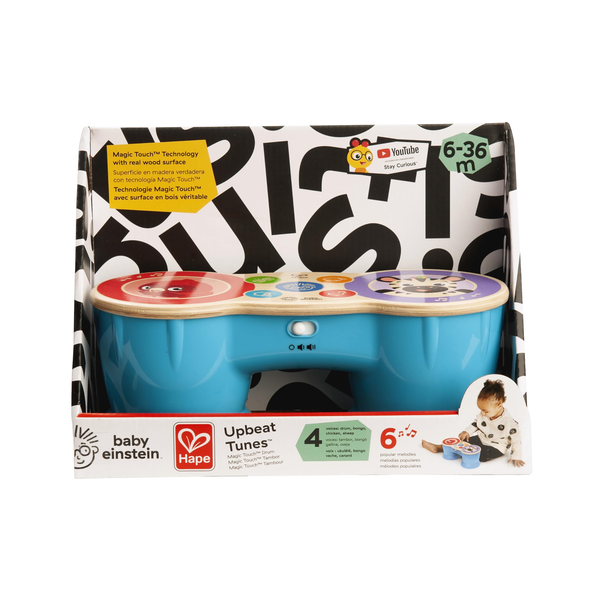 Baby Einstein Upbeat Tunes Magic Touch Drum – Musikspielzeug aus Holz für Kleinkinder ab 6 Monaten