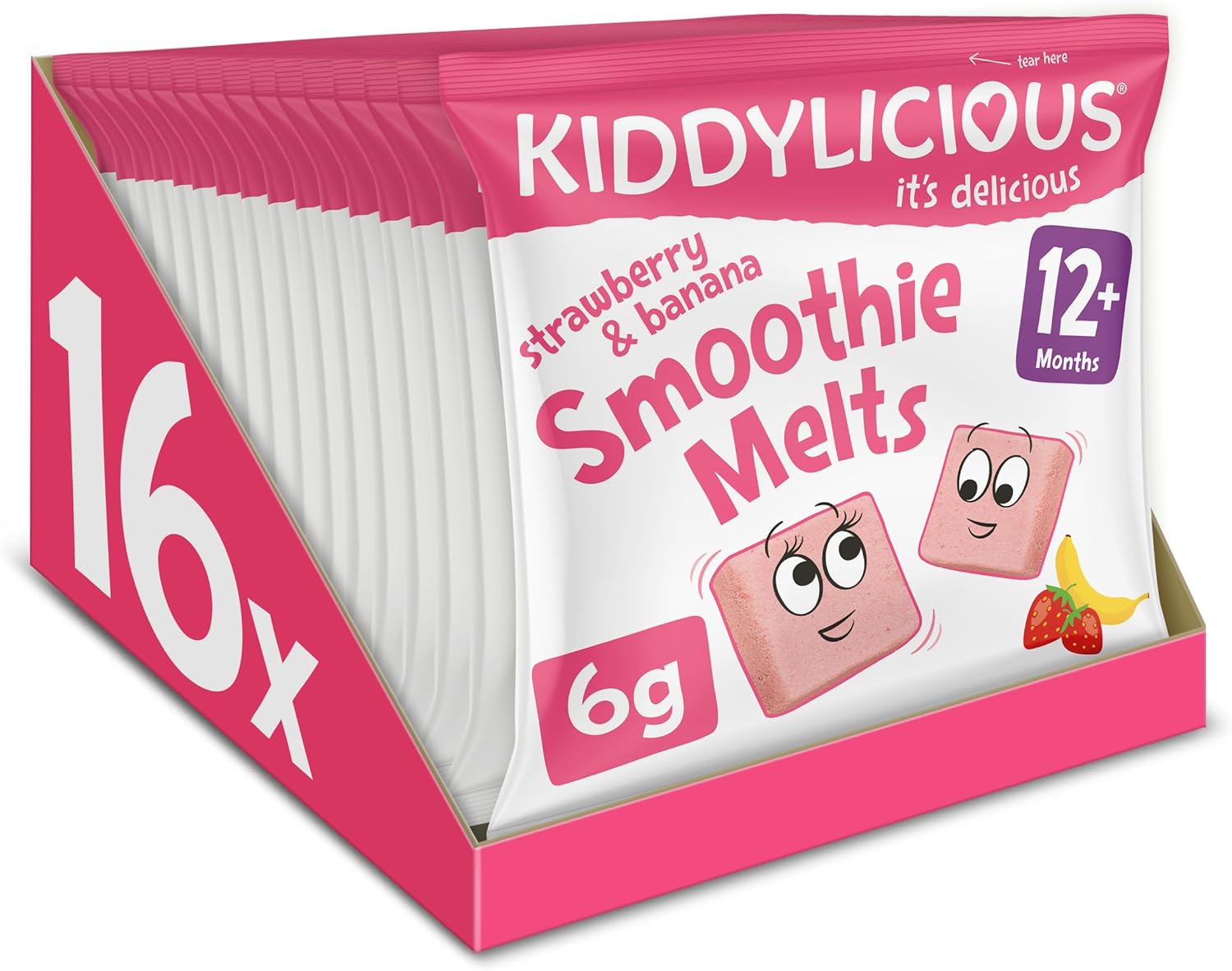 Kiddylicious Erdbeer- und Bananen-Smoothie-Melts – 16 x 6 g Fruchtsnacks