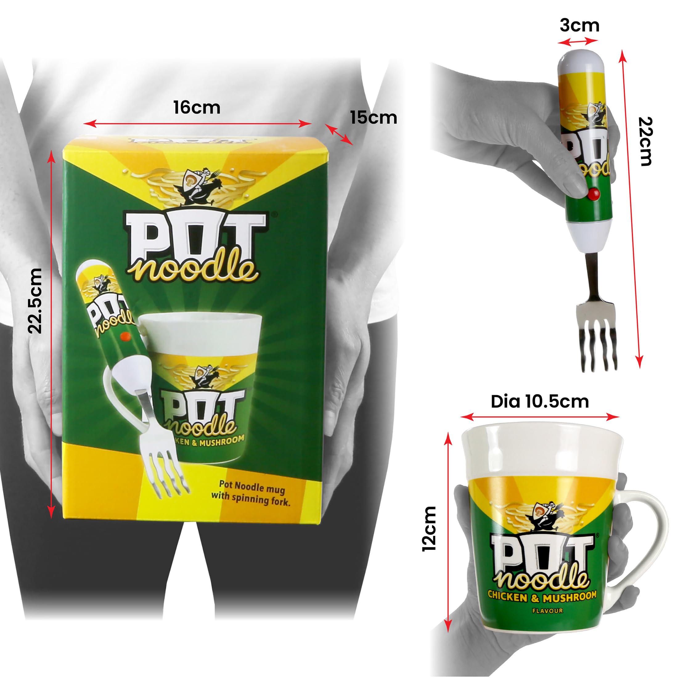 Kimm & Miller Pot Noodle Spinning Fork & Mug Gift Set - Chicken & Mushroom Design