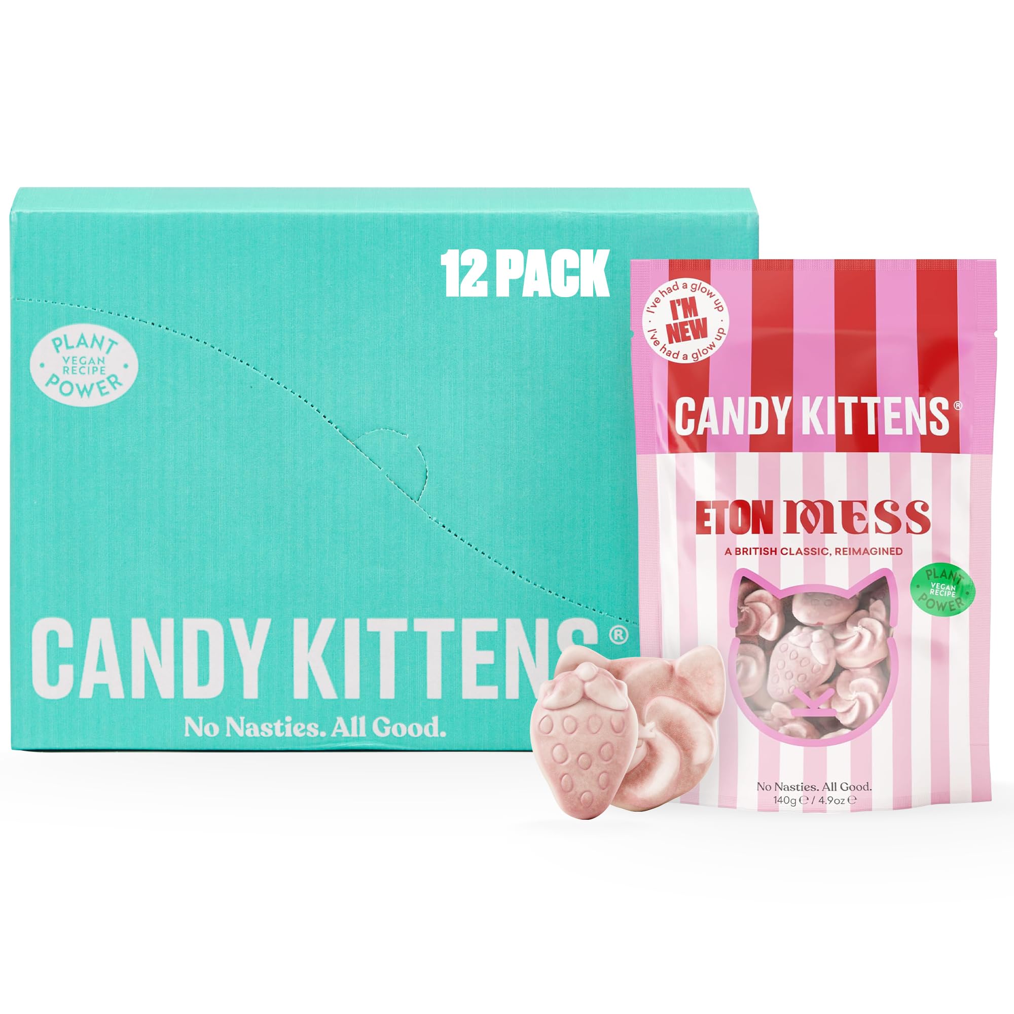 CANDY KITTENS Eton Mess Vegan Sweets - Case of 12x54g Bags, Packed with Strawberry Juice & Natural Ingredients