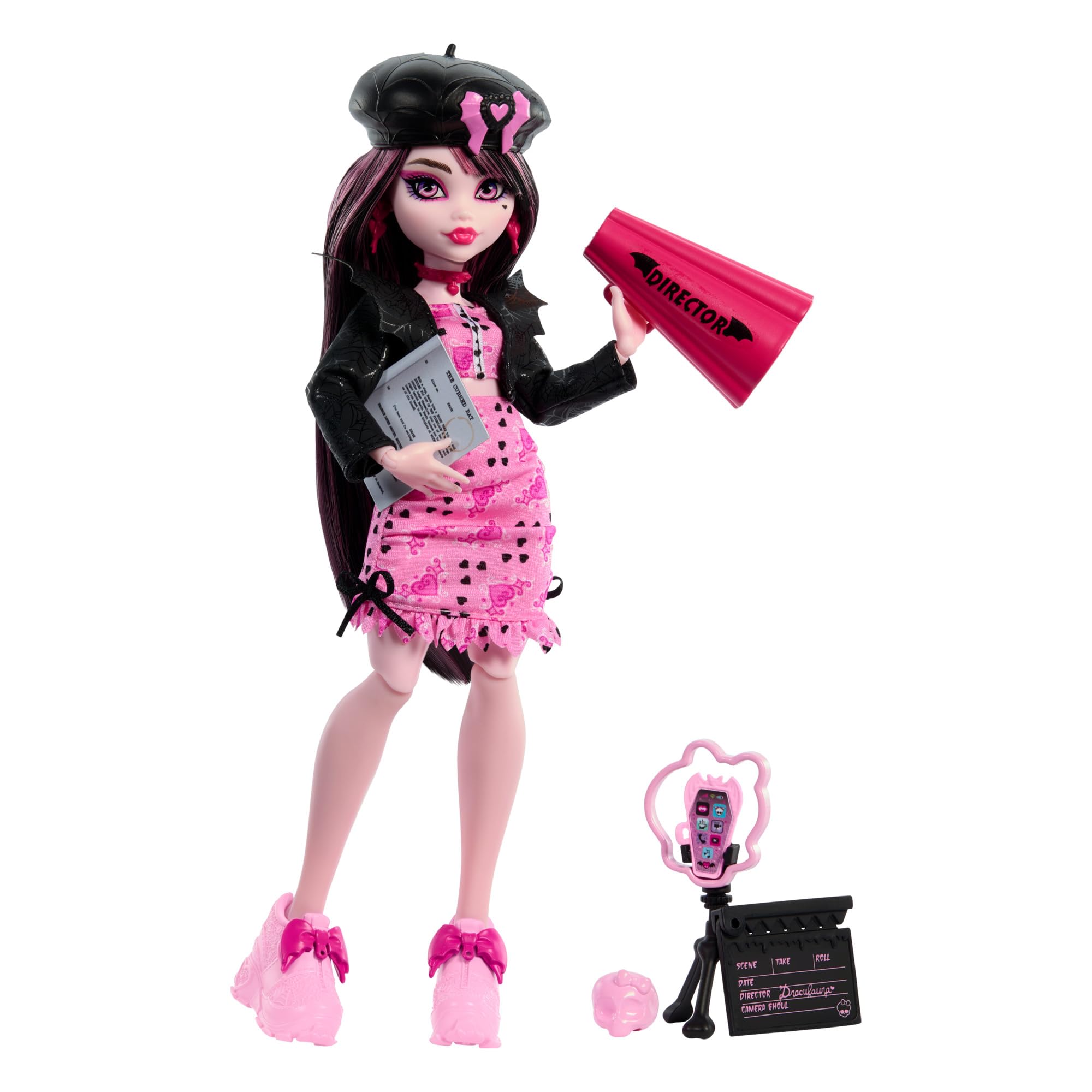 Monster High Draculaura Fearbook Puppe – Movie Club Spielset mit Collegejacke und Zubehör