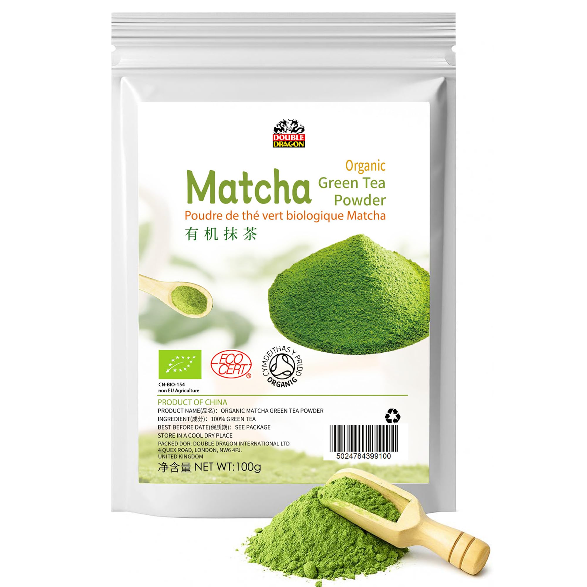 Double Dragon 100 g Bio-Matcha-Grünteepulver | Premiumqualität | Reich an Antioxidantien | Vegan