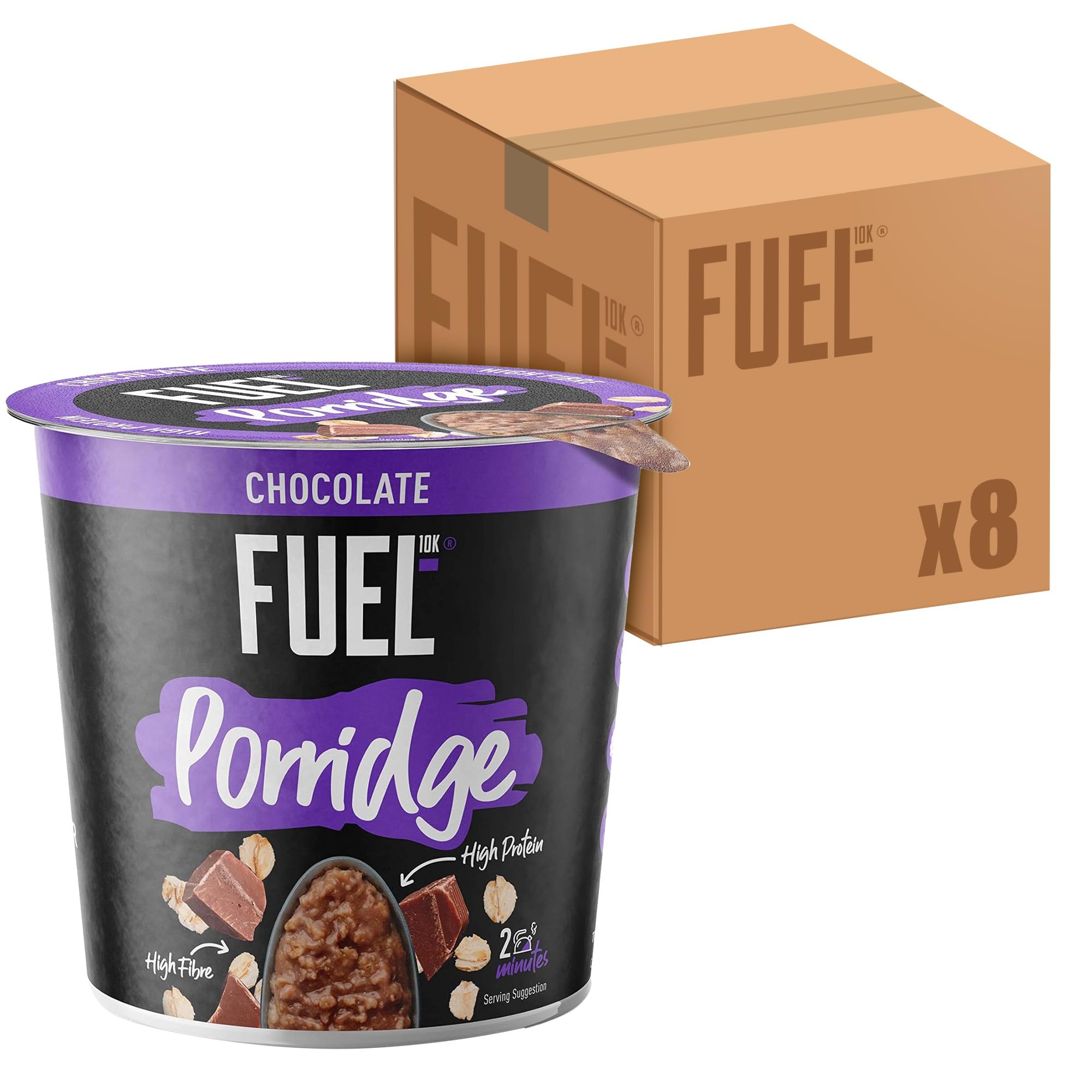 FUEL10K Schokoladen-Haferbrei mit hohem Proteingehalt – 8 x 70 g