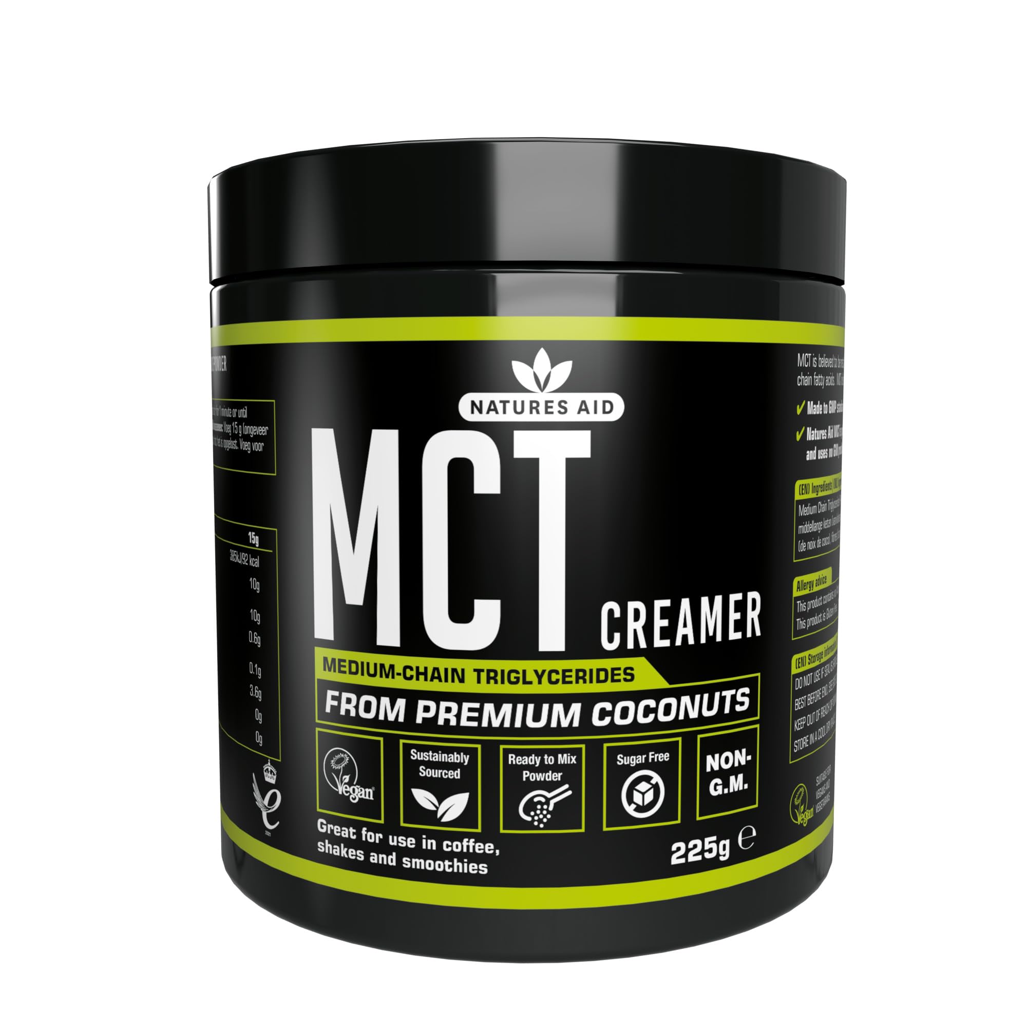 Natures Aid MCT-Öl-Creamer-Pulver – vegan, nachhaltig gewonnen, schnell absorbiert für Energie – 100 % Kokosöl