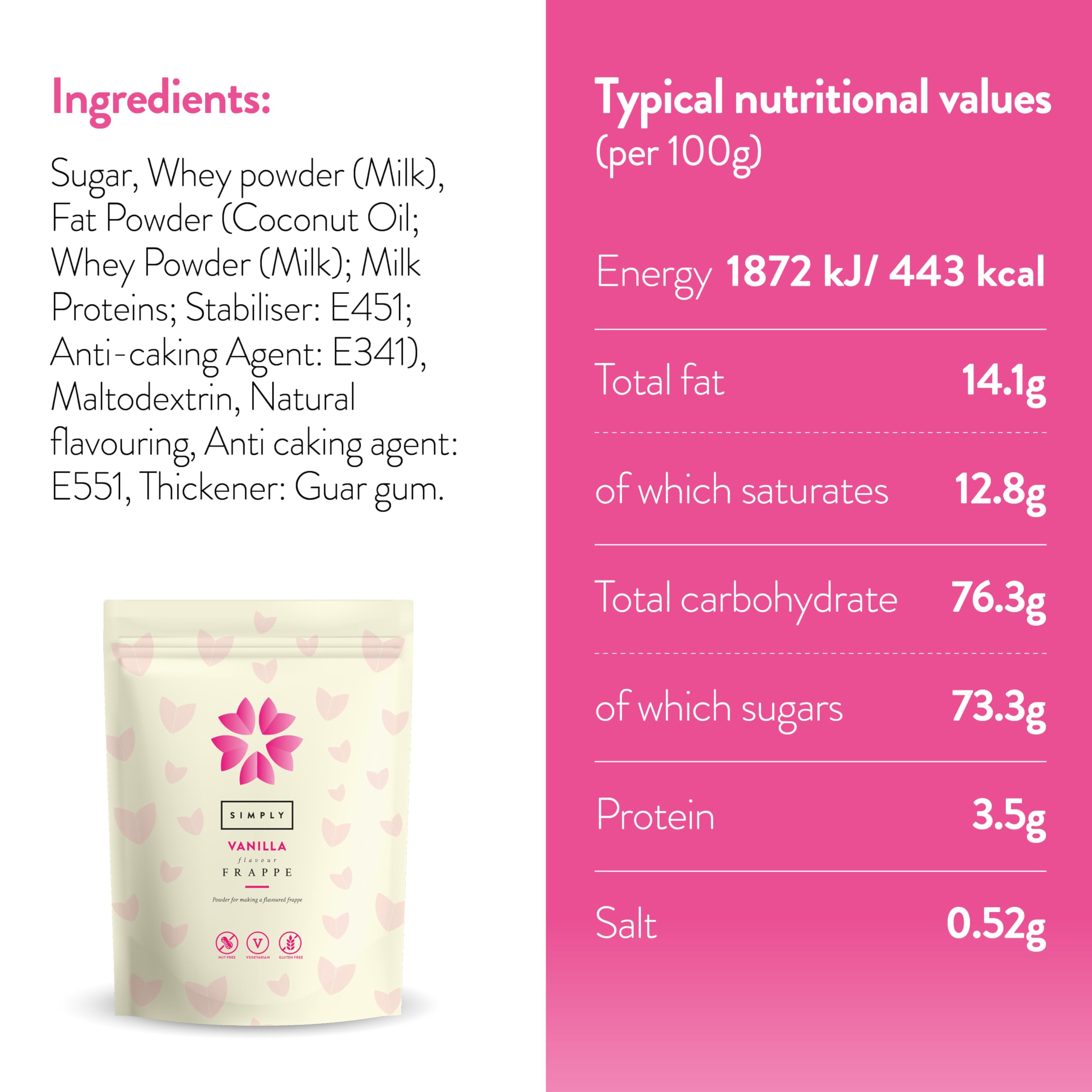 Simply - Vanille-Frappe-Pulver, nussfrei und glutenfrei, 1 kg
