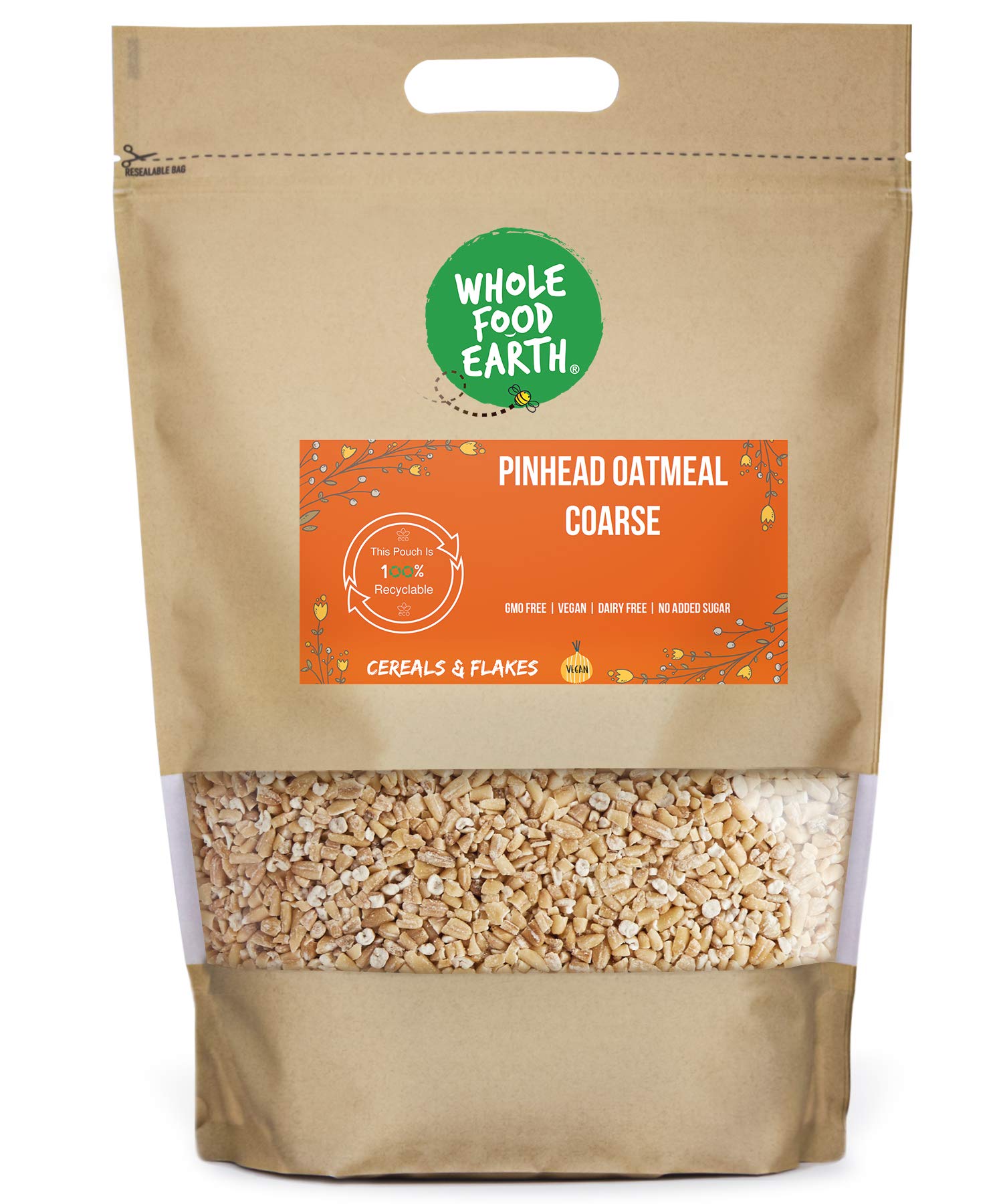 Wholefood Earth Pinhead Haferflocken grob stabilisiert 1 kg | GVO-frei | ballaststoffreich