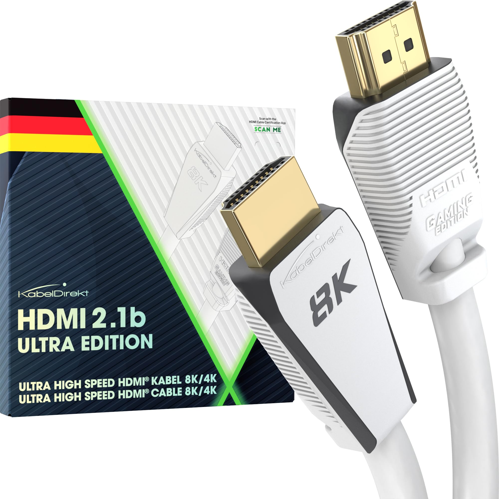 KabelDirekt 8K HDMI 2.1 Kabel, Ultra High Speed zertifiziert für PS5, Xbox Series X/S, Gaming-PC, 4K/8K TV