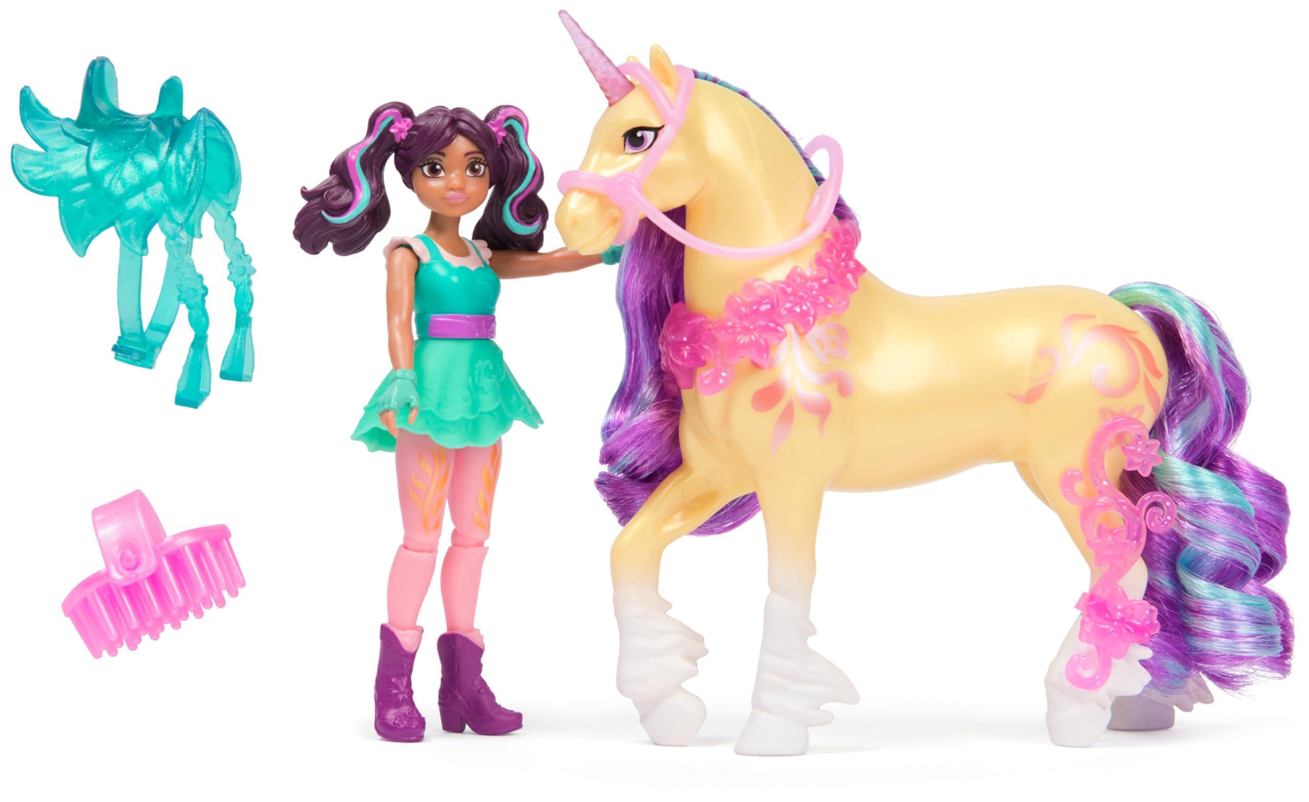 Unicorn Academy, Ava & Leaf Power of Friendship Set mit durchscheinendem Sattel