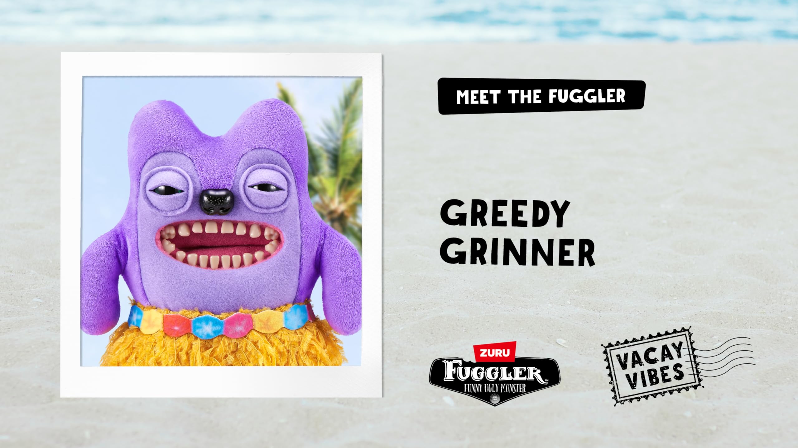 Fuggler Vacay Vibes – Lustiges hässliches Monster-Plüsch-Sammelspielzeug (Greedy Grinner – Lila)