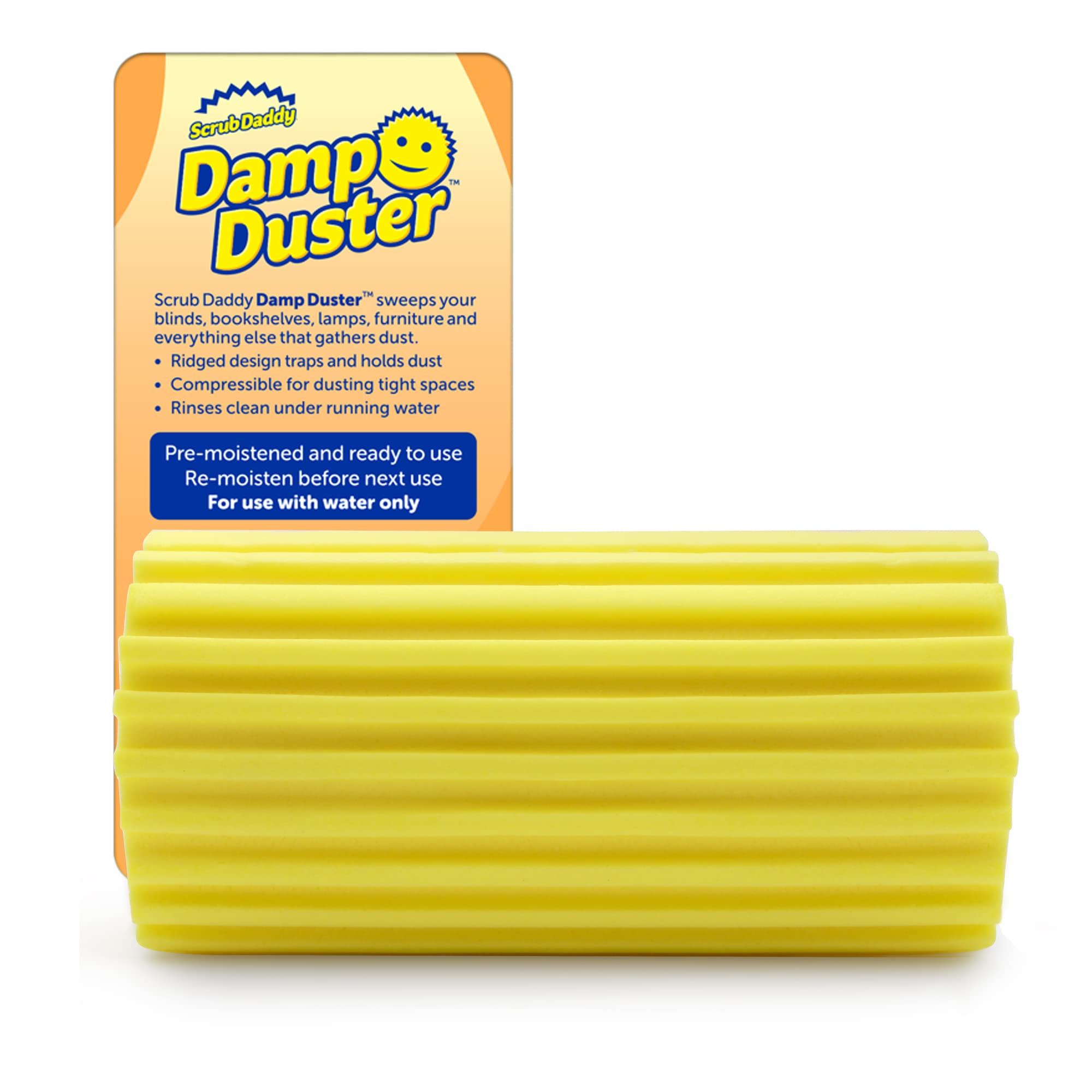 Scrub Daddy Damp Duster – Mehrzweck-Nassstaubschwamm für Jalousien, Heizkörper, Fußleisten und Spiegel, Gelb