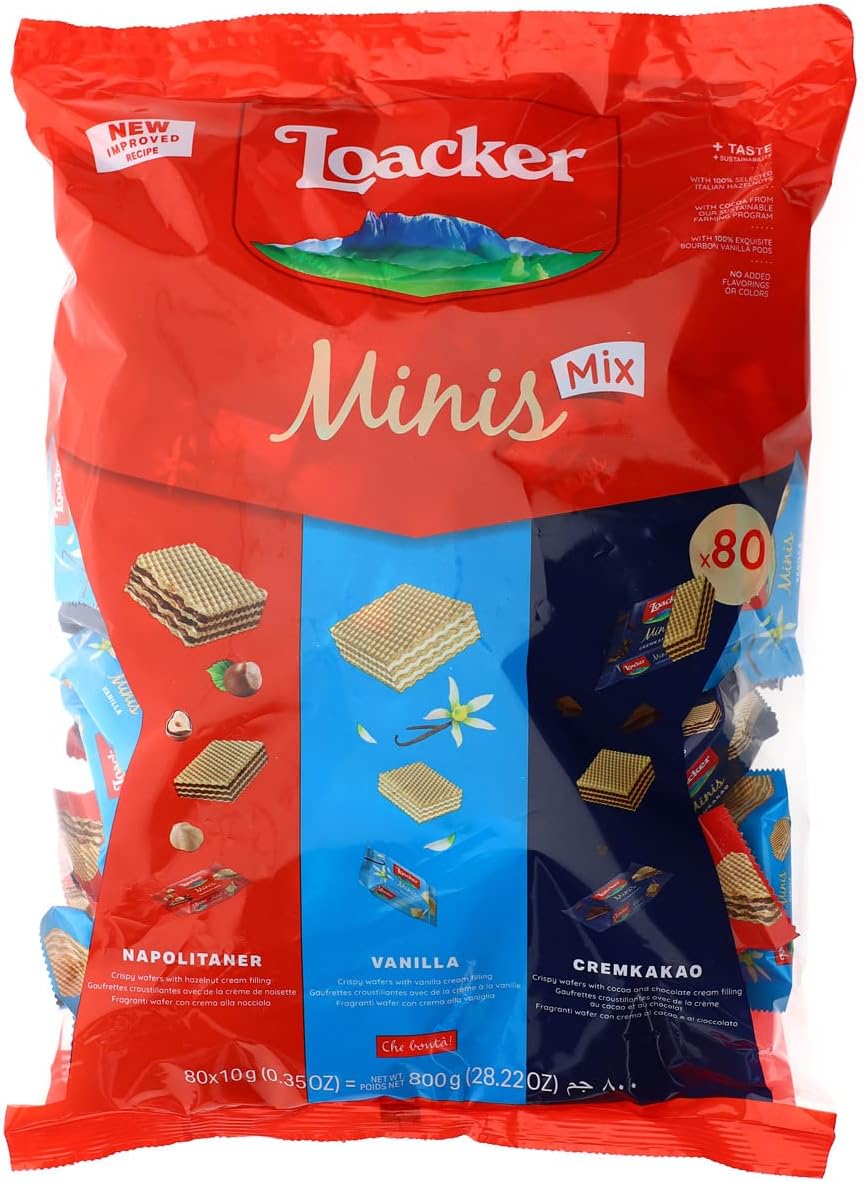 Loacker Minis Knusperwaffeln Mix - Haselnuss, Schokolade & Vanille 800g