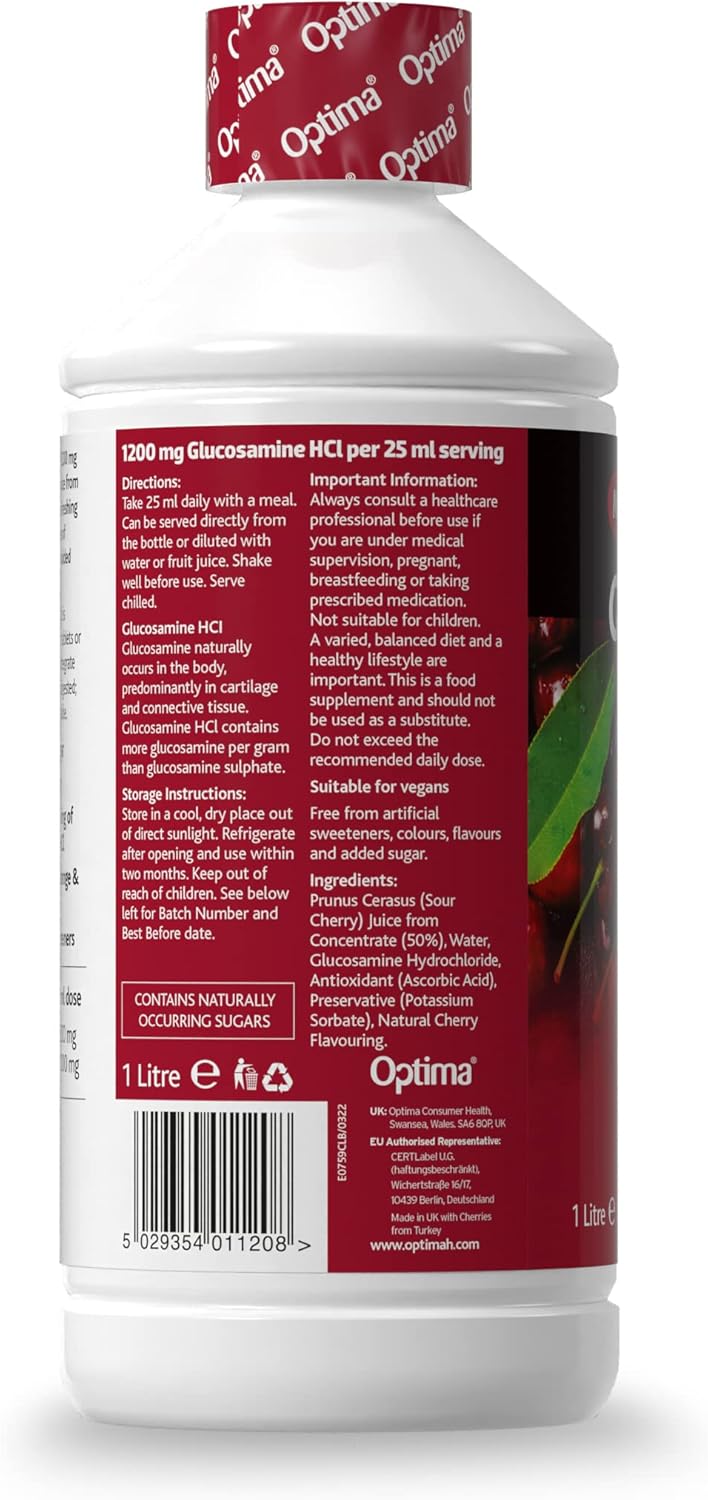 Optima Glucosamin HCl 1200 mg mit Sauerkirschsaftkonzentrat, ohne Zuckerzusatz, veganes Flüssigpräparat