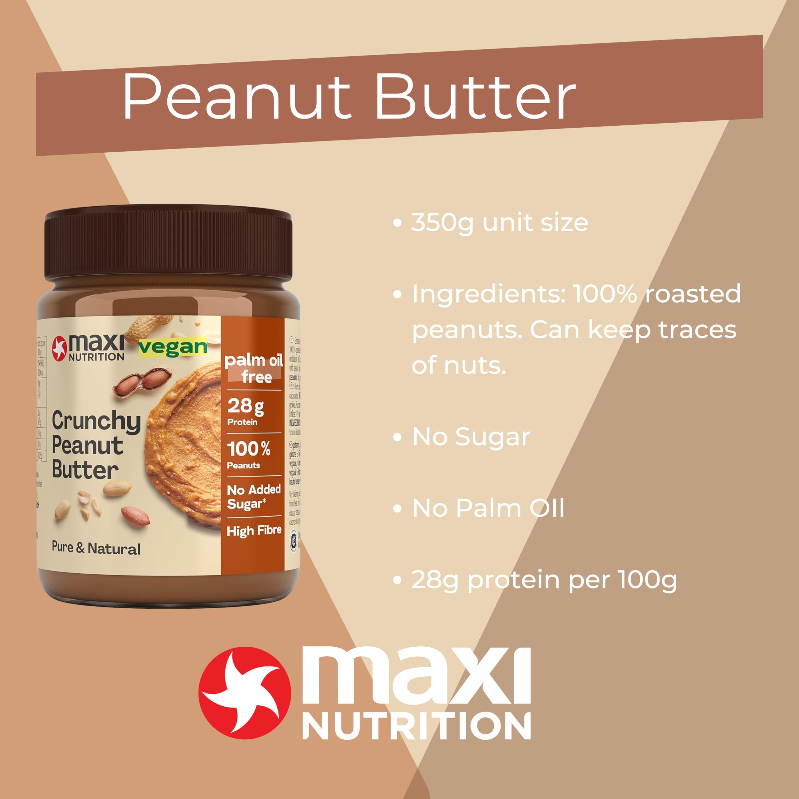 MaxiNutrition Knusprige Erdnussbutter 350 g – 100 % Erdnüsse, ohne Zucker, ohne Palmöl, proteinreich