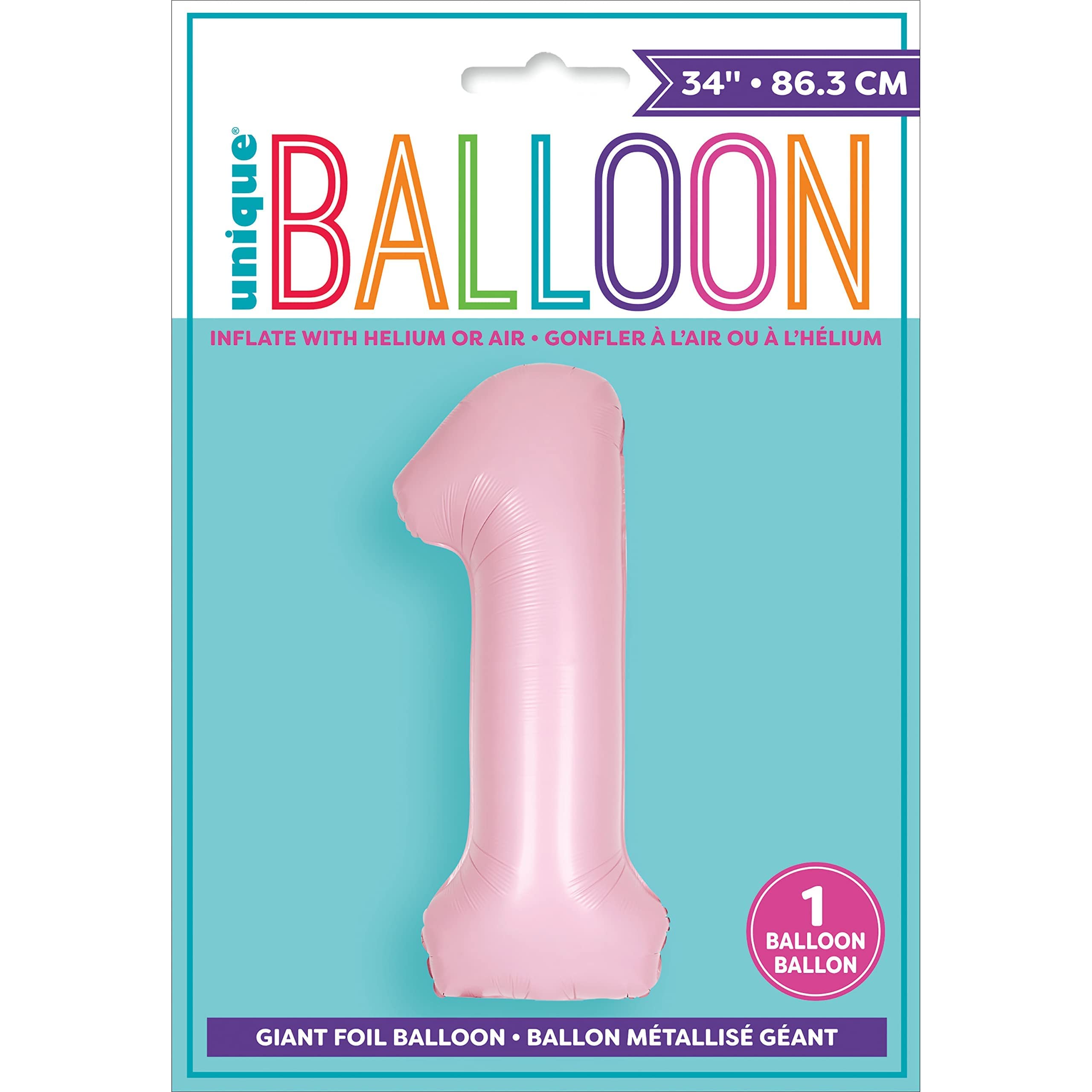 Riesiger Folienballon mit der Zahl 1 – Matt-Babyrosa – 86 cm – für die 1. Geburtstagsparty