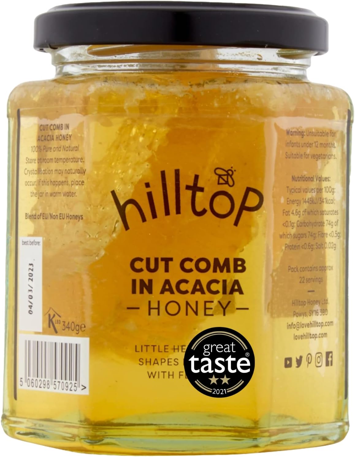 Hilltop Honey – Geschnittene Waben in Akazienhonig, 340 g