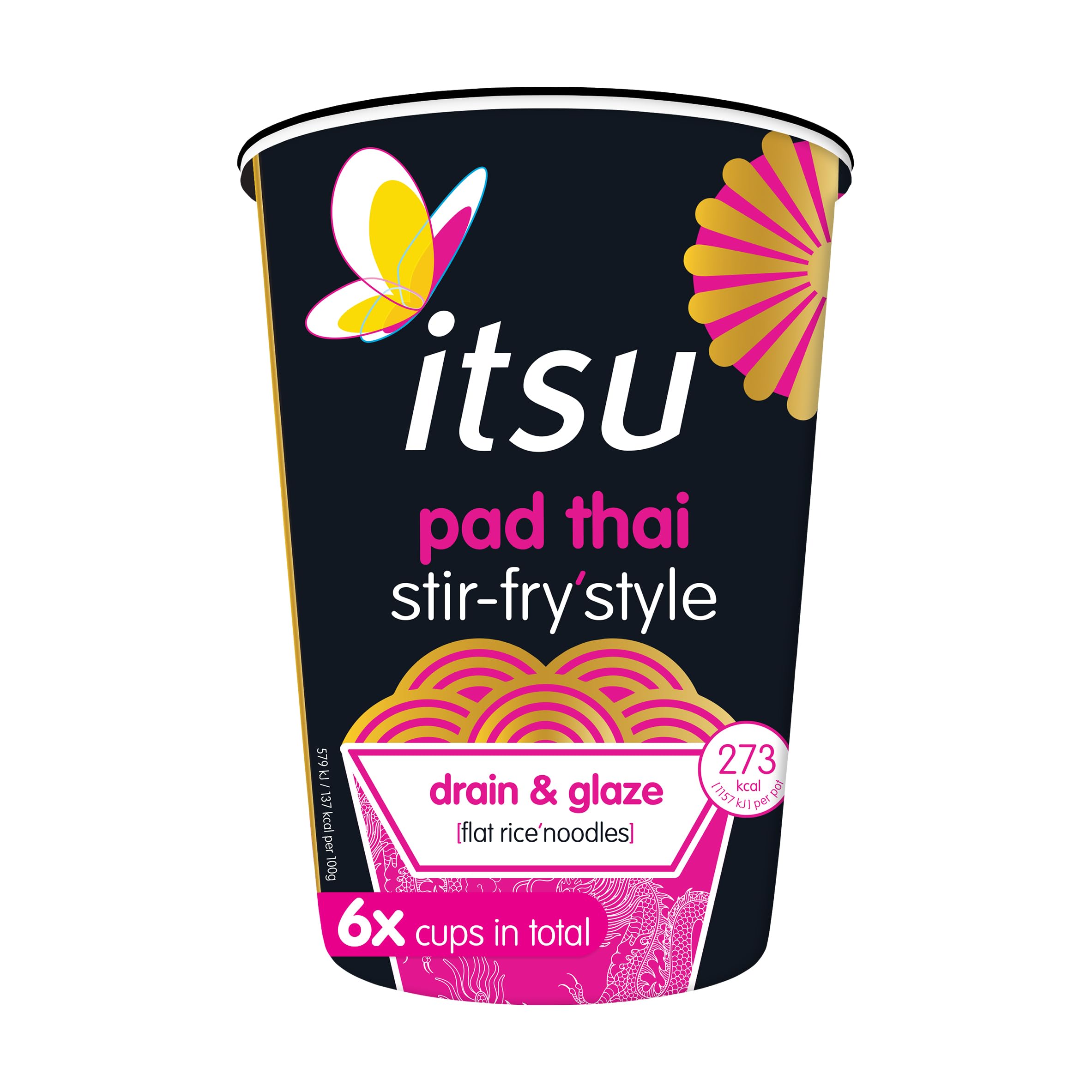 Itsu Pad Thai Pfannennudeln 83 g | Instantnudeln im Multipack | Schnell zubereiteter Snack | 6er-Pack