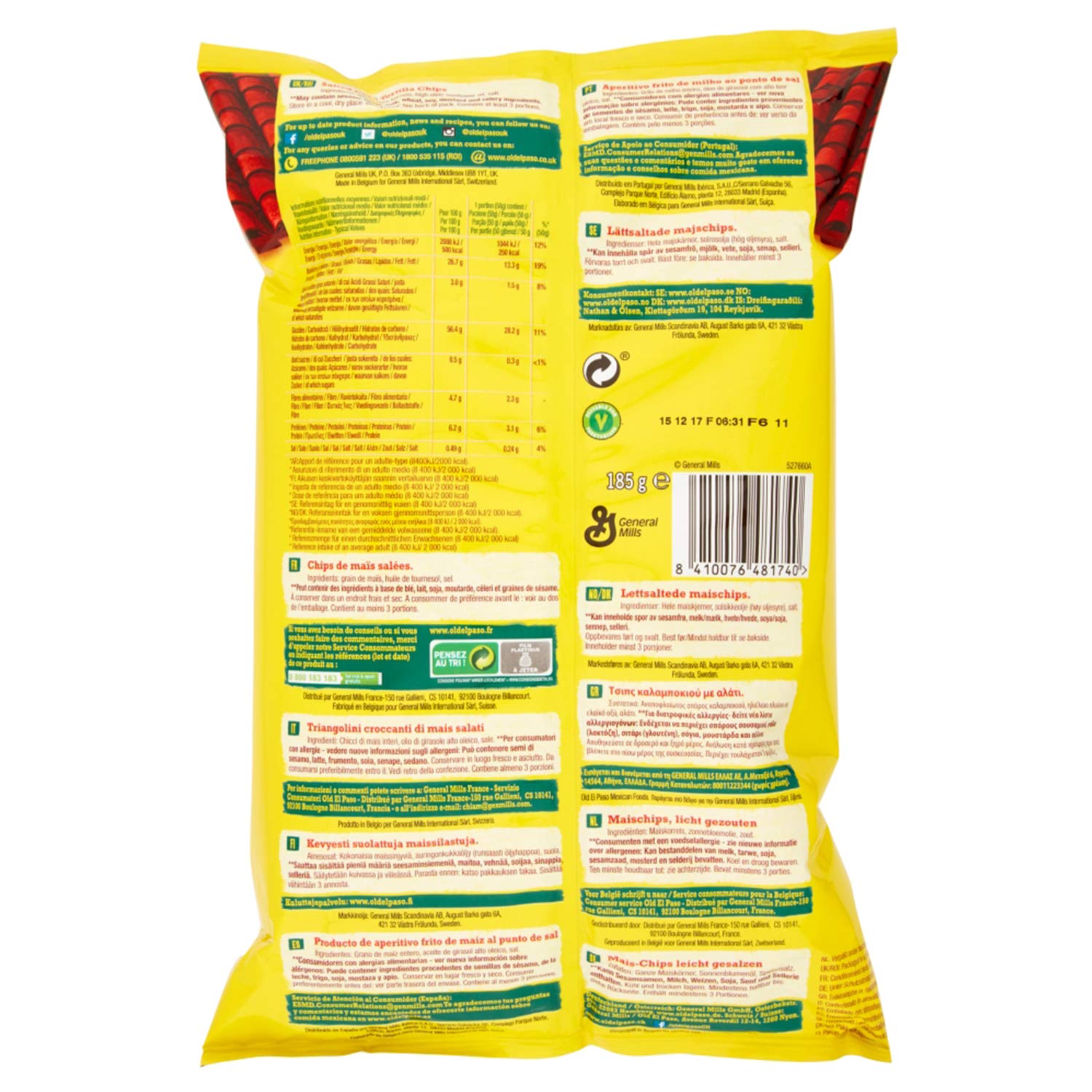 Old El Paso – Glutenfreie, knusprige, gesalzene Tortilla-Chips, 185 g (5er-Packung)