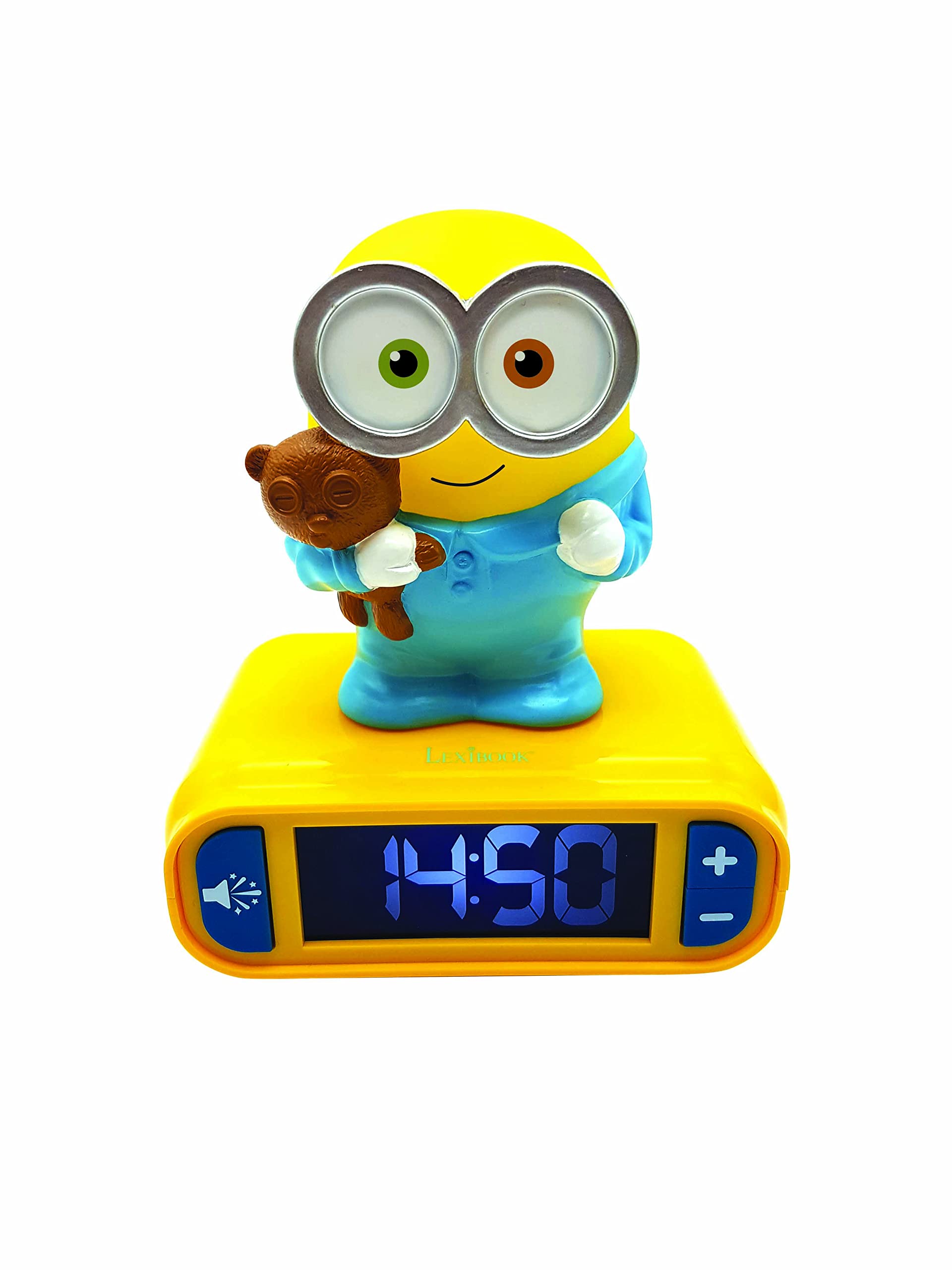 Lexibook Minions Digitaler Wecker mit Nachtlicht – Bob-Leuchtfunktion, Schlummerfunktion und Soundeffekte