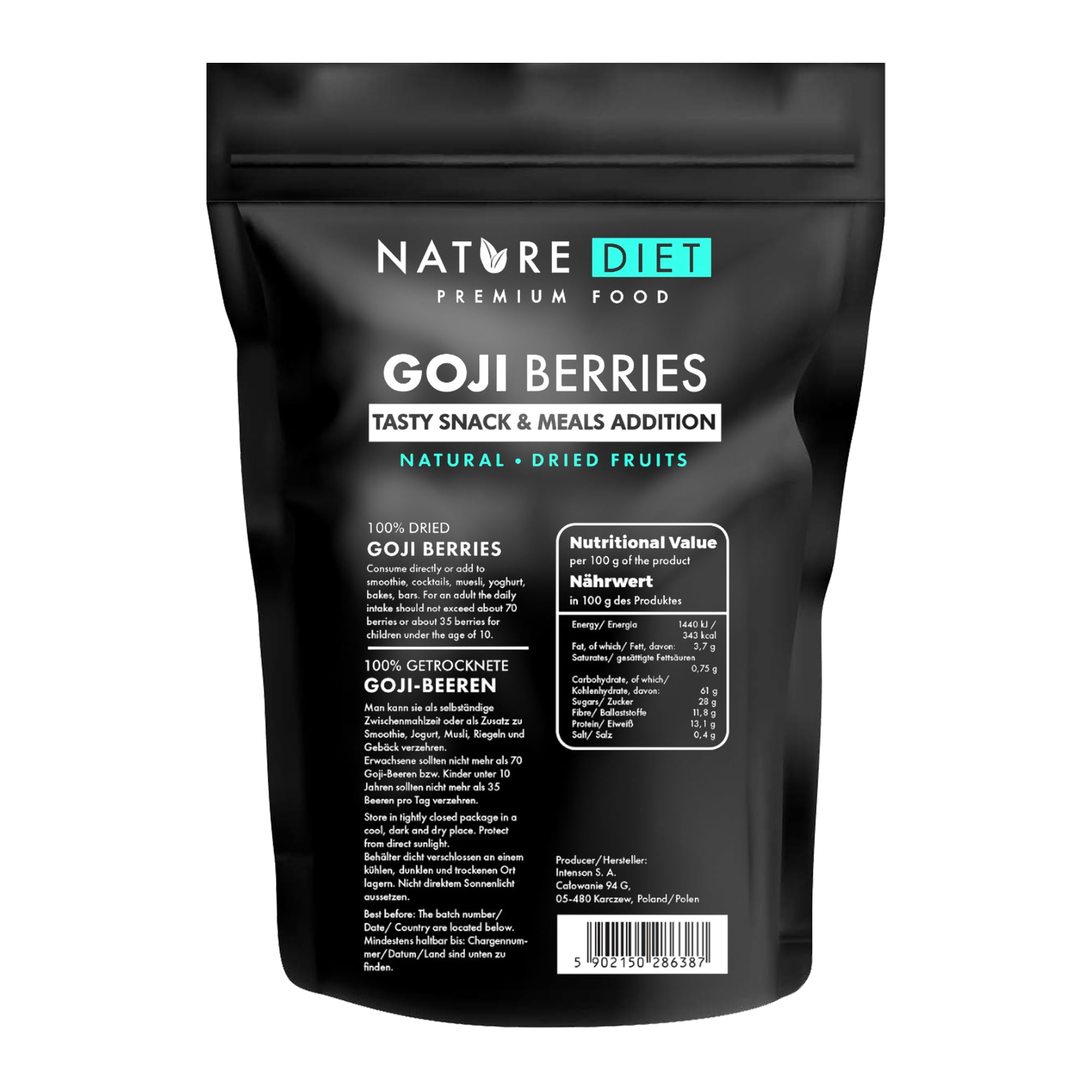 Nature Diet - Goji Beeren 1000 g | Getrocknete Beeren | Gesunder Snack