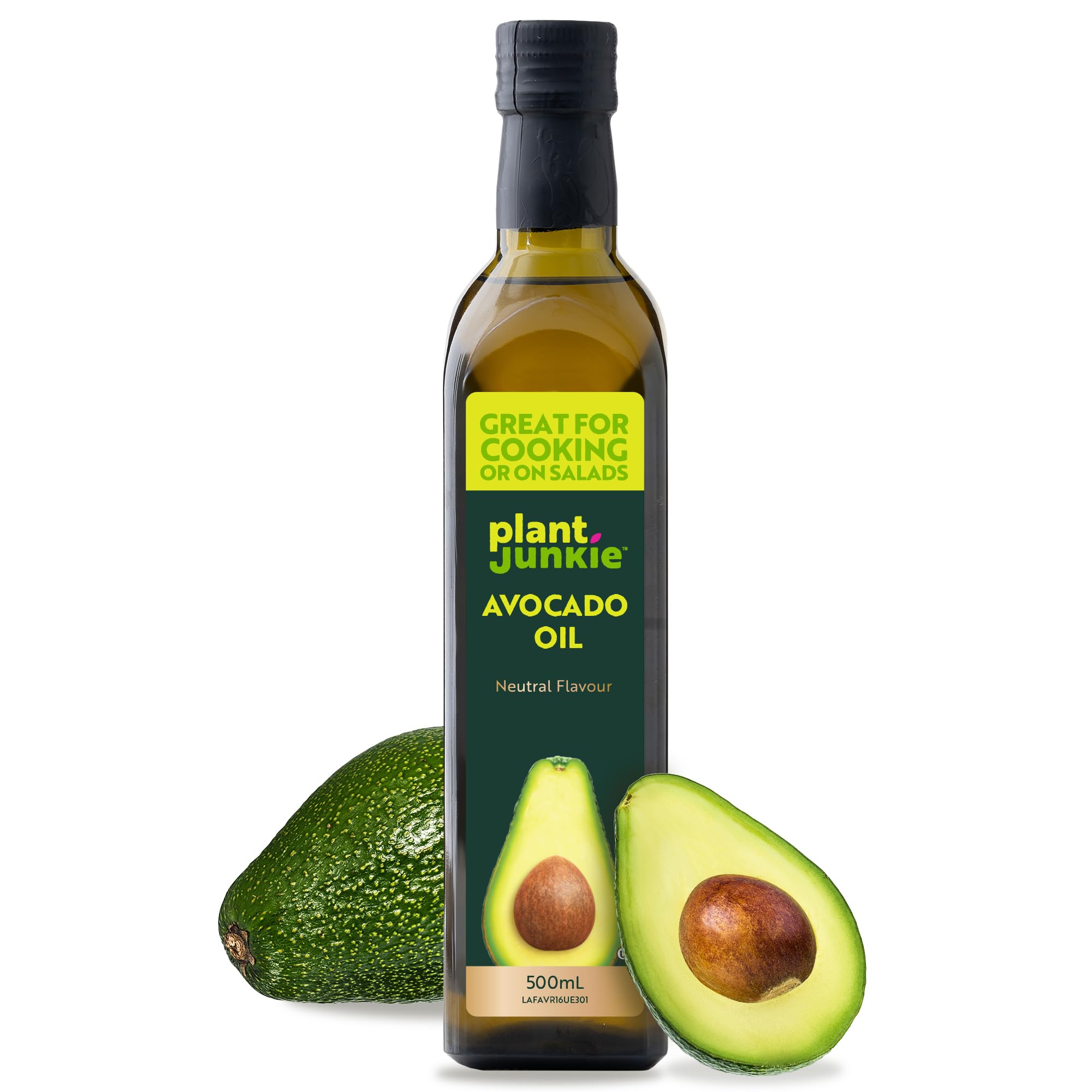 Plant Junkie Natürlich raffiniertes Avocadoöl – 500-ml-Glasflasche