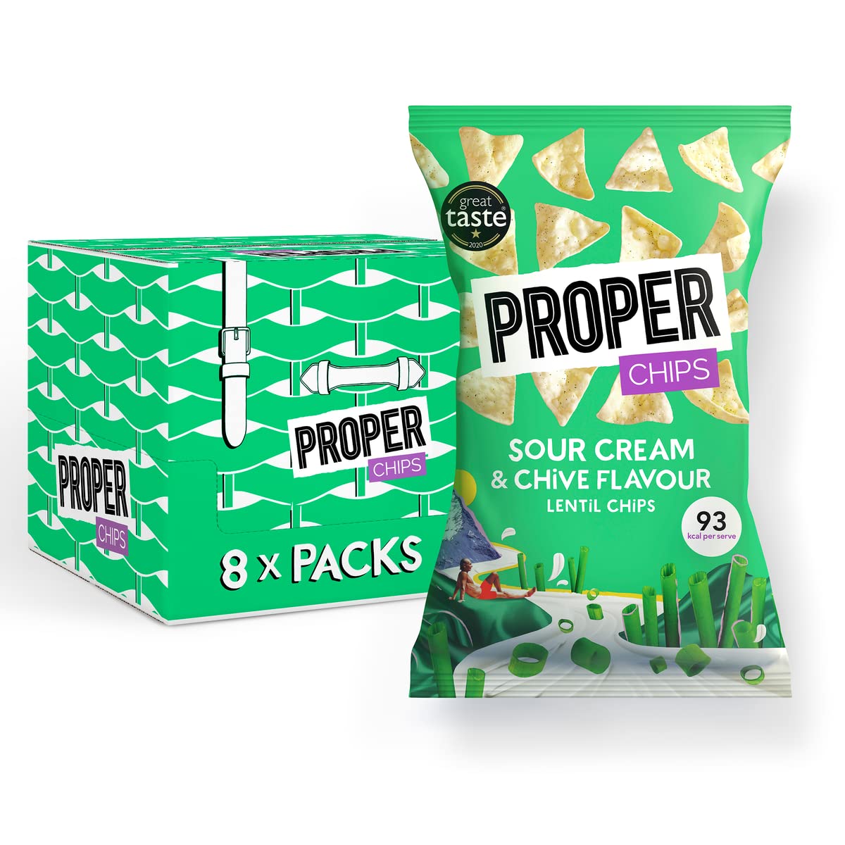 PROPER - Sour Cream & Chive Lentil Chips, Vegan & Gluten Free Snacks, 8 x 85g