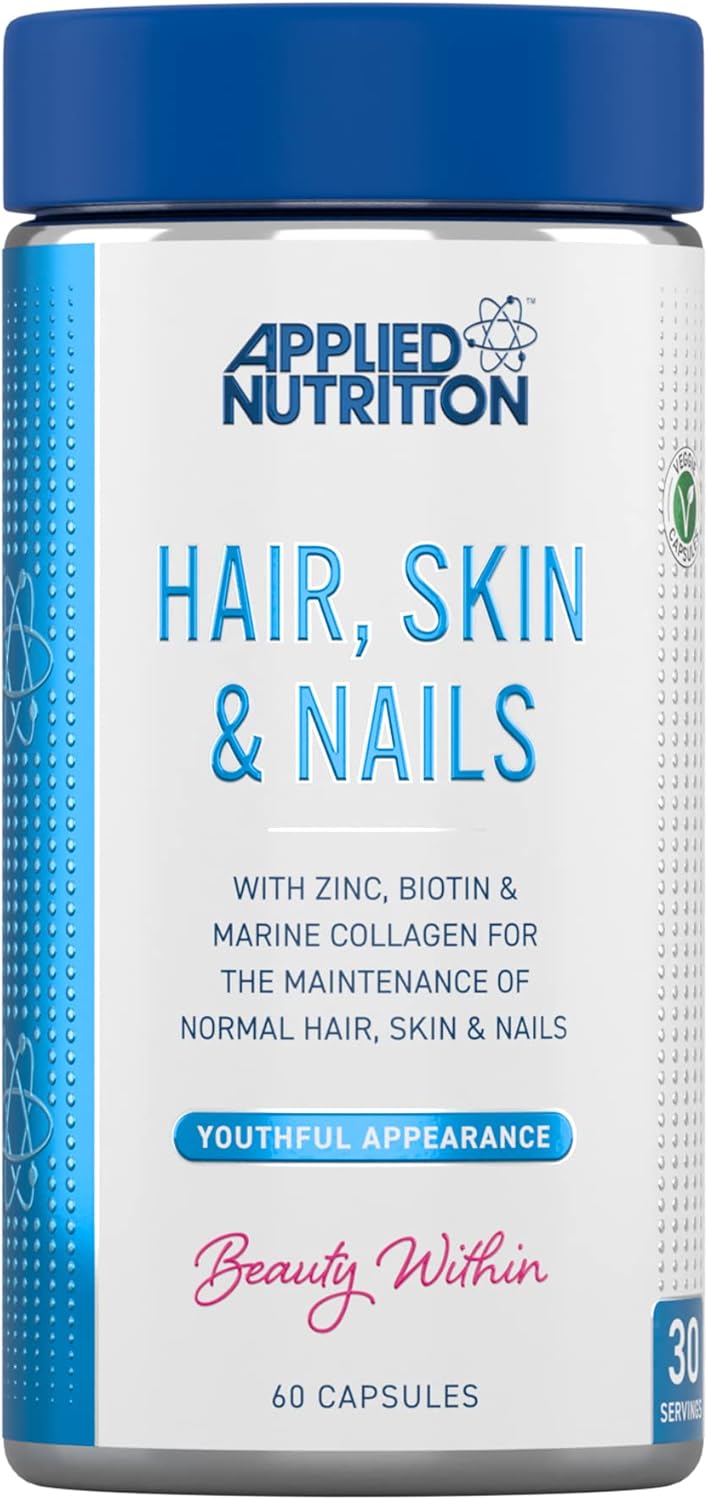 Applied Nutrition Haar, Haut, Nägel – Nahrungsergänzungsmittel mit Biotin und Meereskollagen (60 Kapseln)