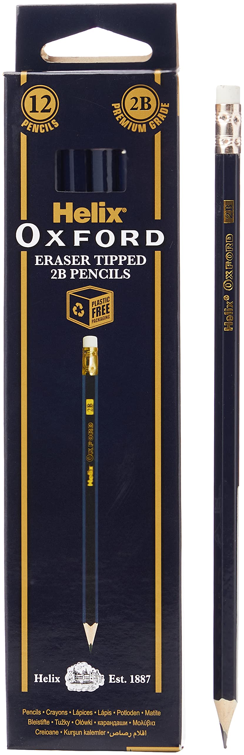 Helix – Oxford Graphitstifte der Güteklasse 2B mit Radiergummispitze (12er-Pack)