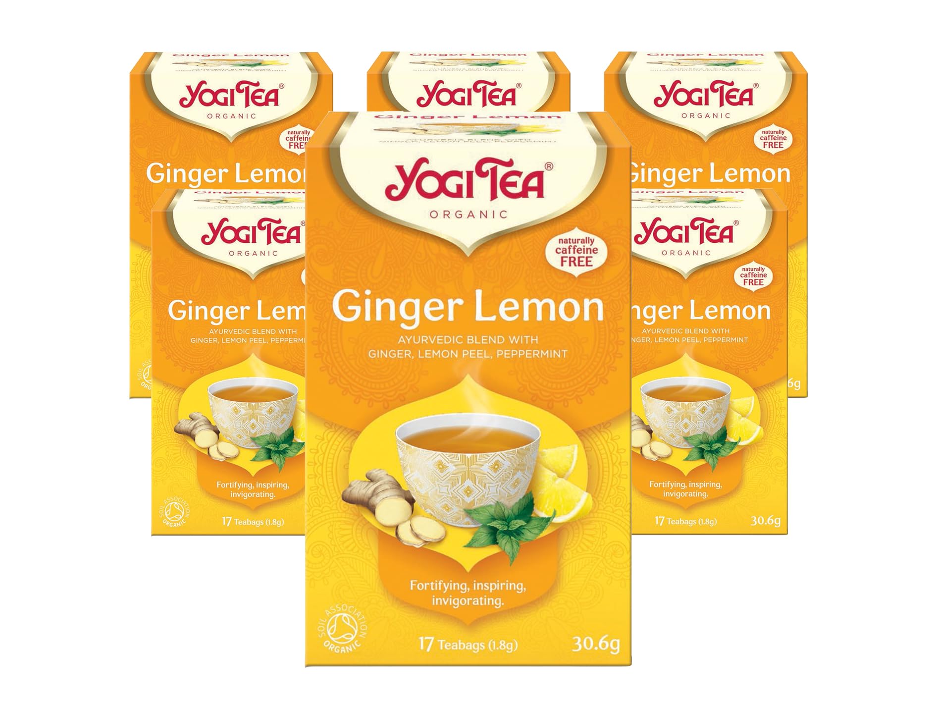 YOGI TEA - Ingwer-Zitrone Bio-Gewürz- und Kräutertee, koffeinfrei, 6 Packungen x 17 Teebeutel (insgesamt 102)