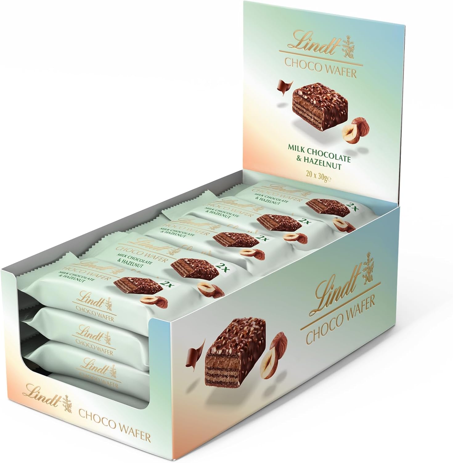 Lindt Choco Wafer Milchschokolade & Haselnuss Leckerbissen-Packung 30 g (Karton mit 20 Stück)