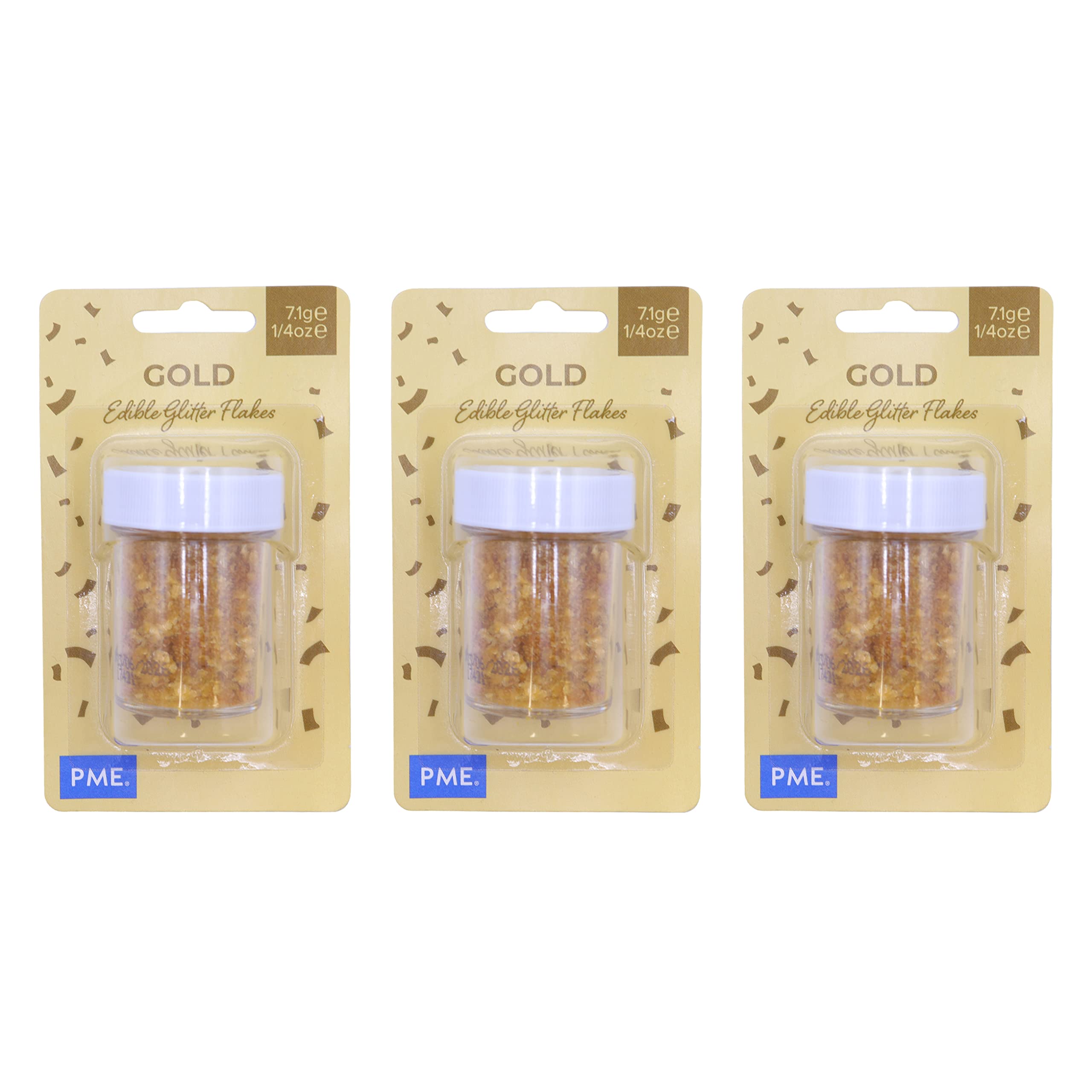 PME Gold glitzernde Glitzerflocken zum Dekorieren von Kuchen (7 g) – 3er-Pack