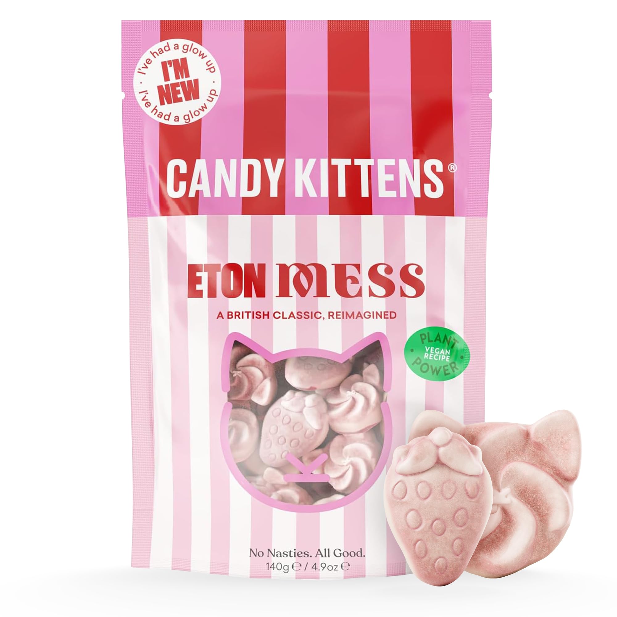 Candy Kittens Vegane Süßigkeiten Eton Mess – Erdbeersaft-Kaubonbons (140-g-Beutel)