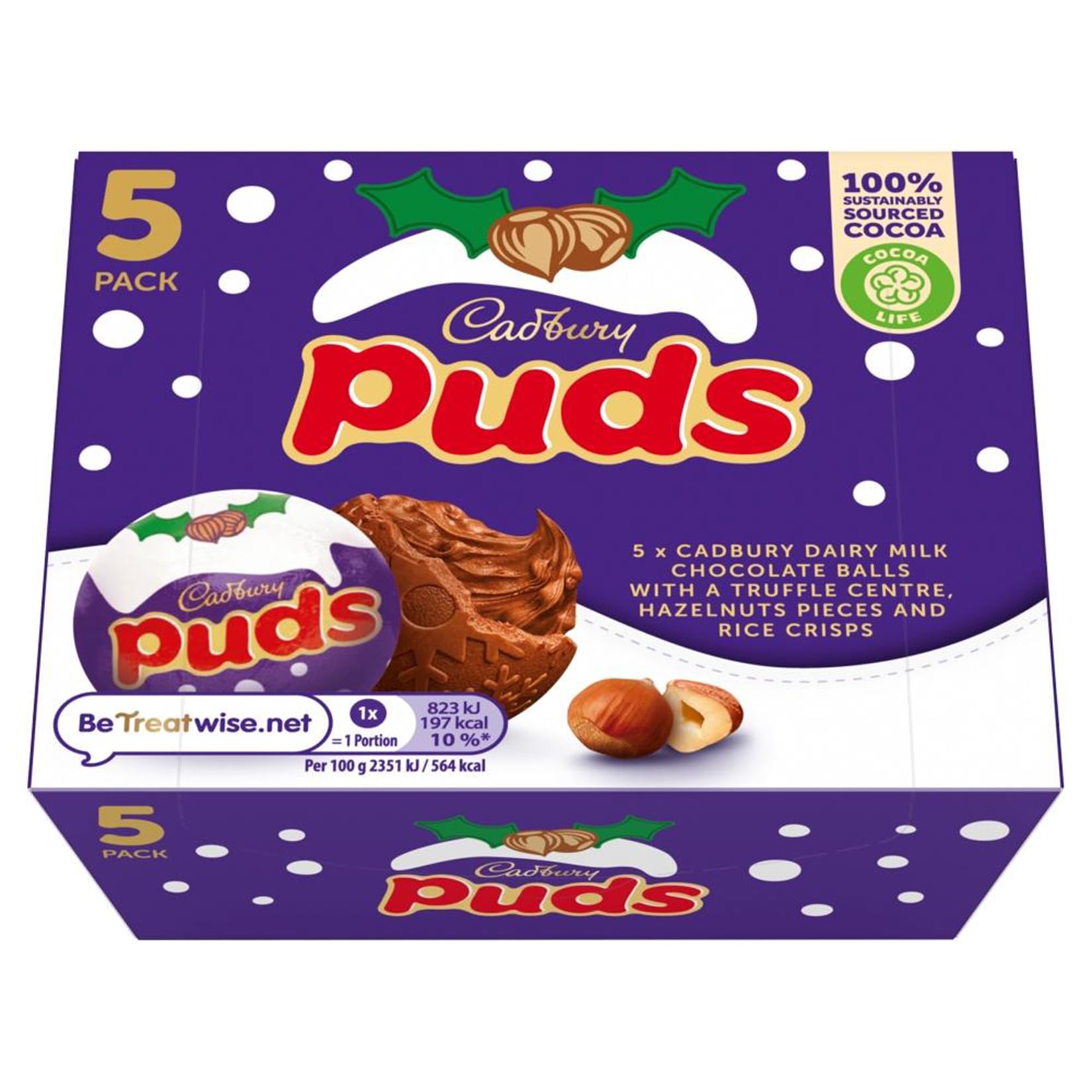 Cadbury Dairy Milk Chocolate Puds, 5er-Pack, 175 g – Festliche Leckereien mit Trüffel und Haselnuss