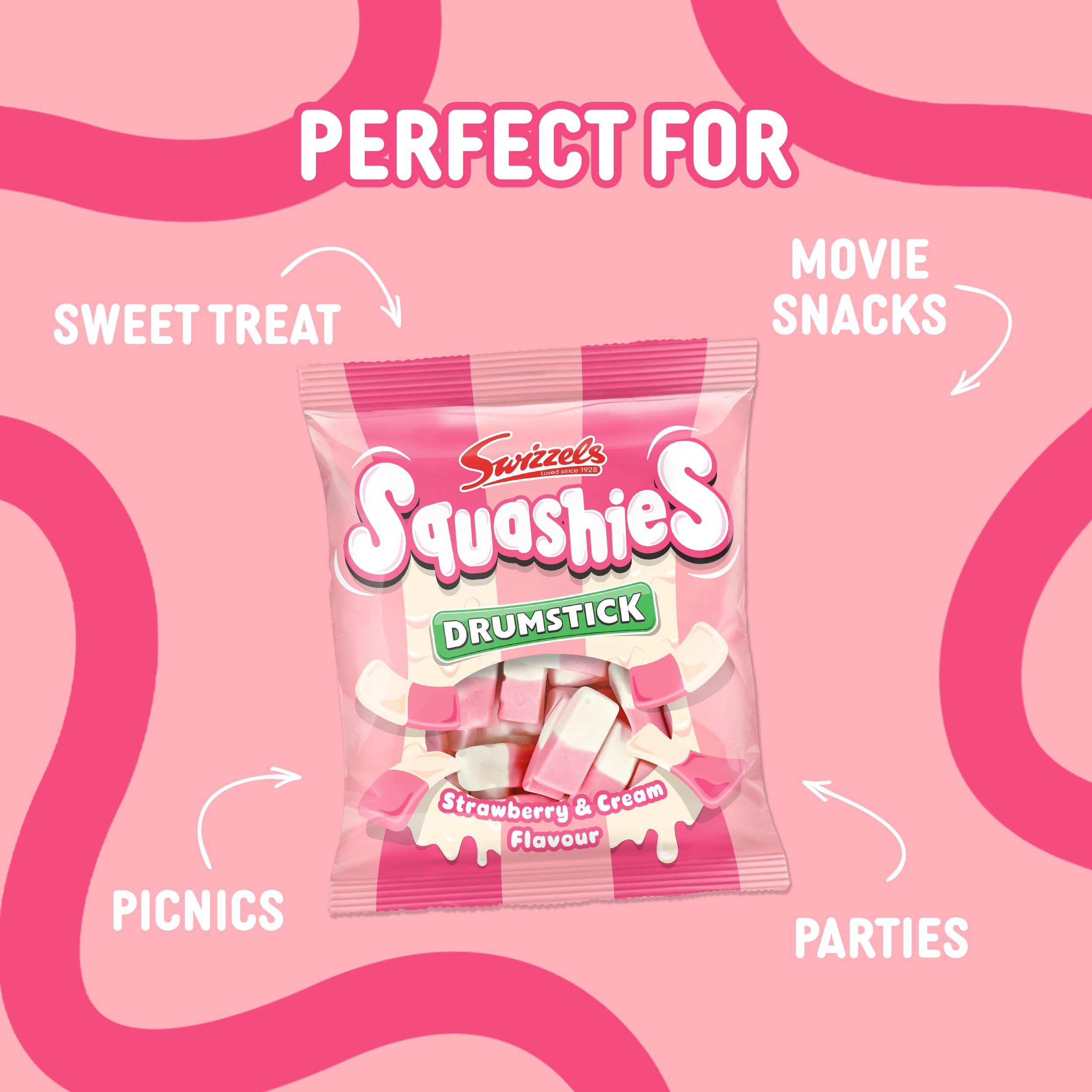Swizzels Squashies Süßigkeiten mit Erdbeer- und Sahnegeschmack, 120-g-Beutel