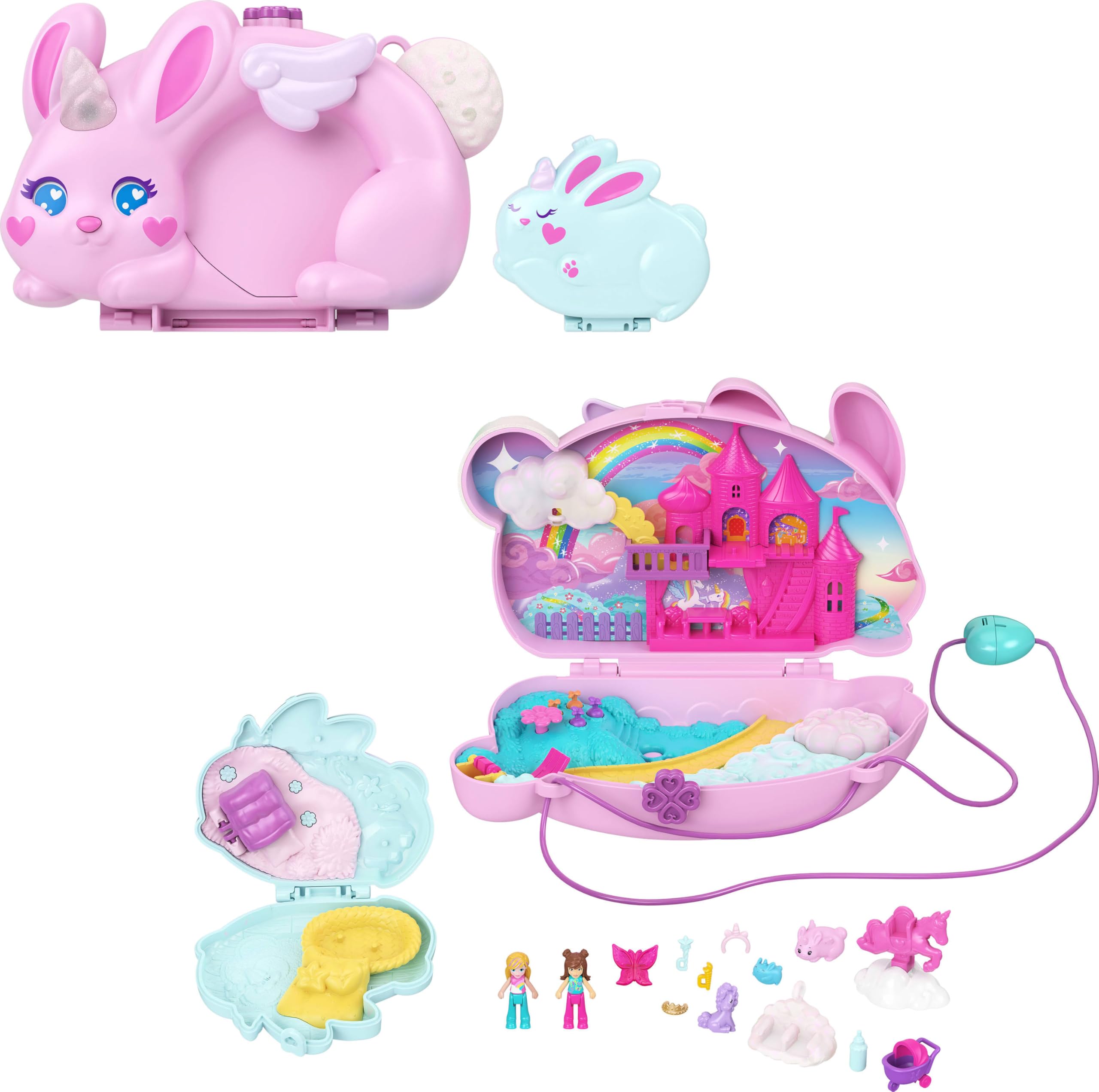 Polly Pocket 2-in-1 Bunny Fun Kompaktes Handtaschen-Spielset mit Mikropuppen und Zubehör