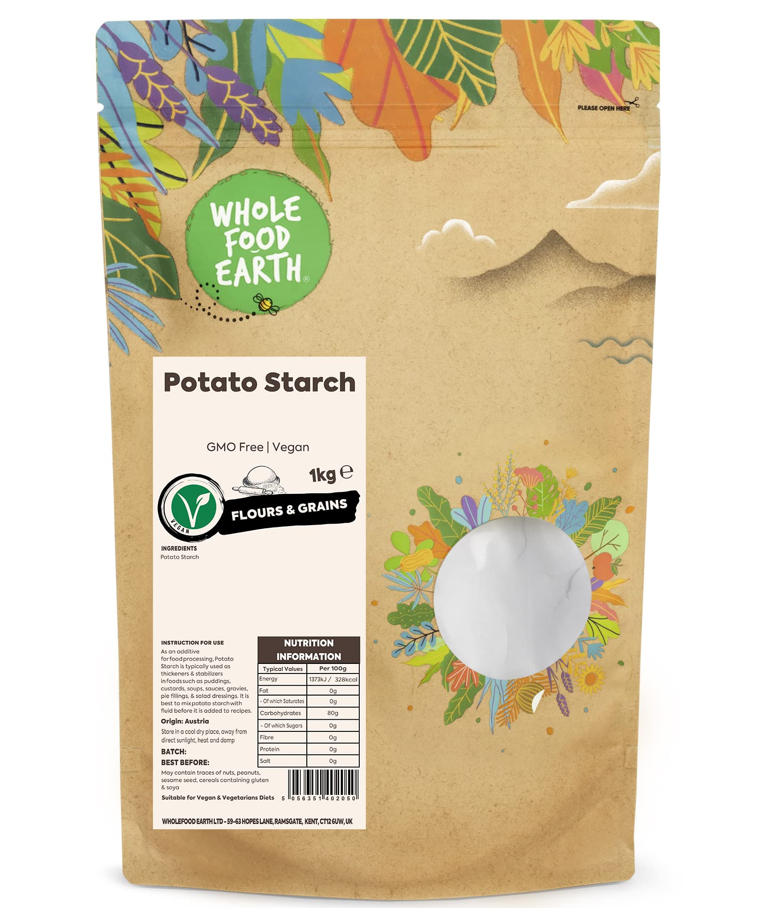 Wholefood Earth Kartoffelstärke 1 kg – gentechnikfrei, vegan, 100 % recycelbare Verpackung
