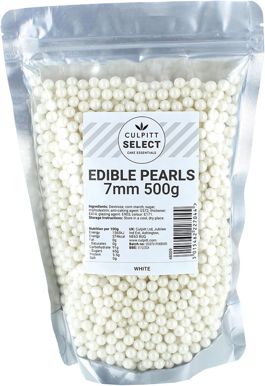 Culpitt Select Essbare Perlen – Weiße 7-mm-Kuchenstreusel-Dekorationen, 500 g