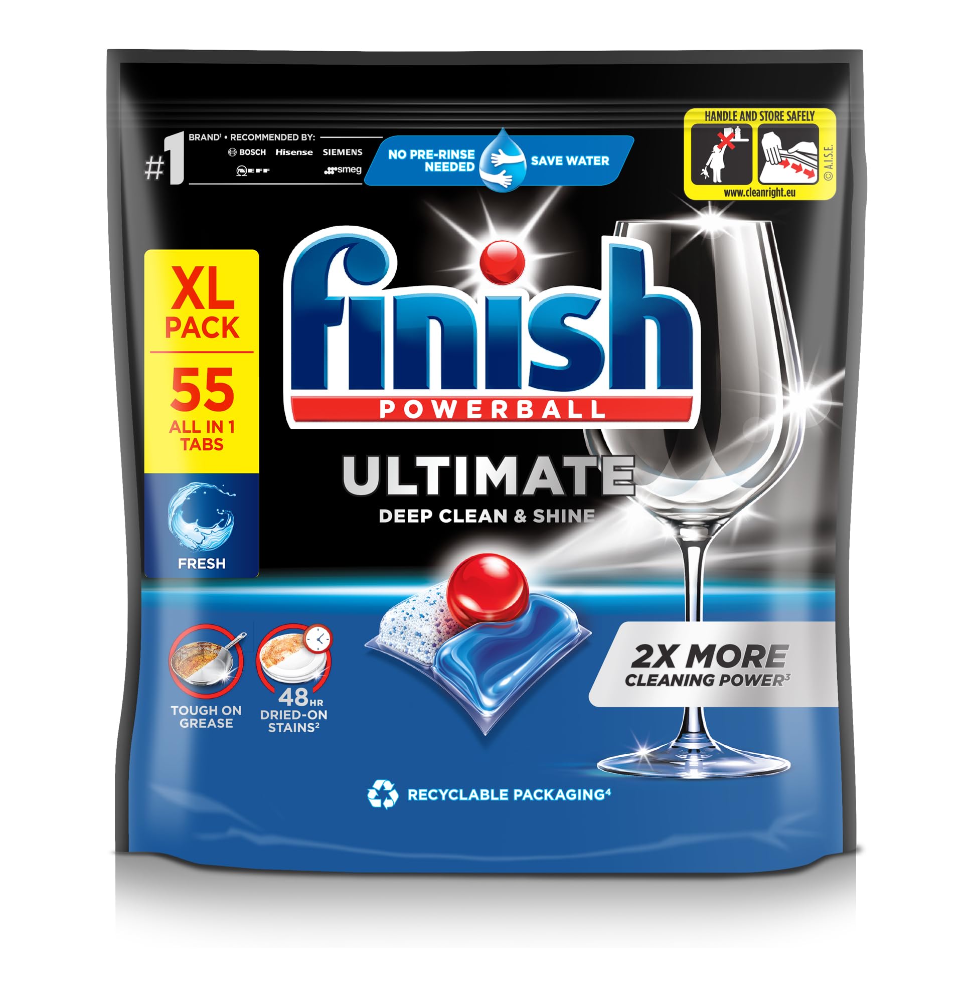 Finish Ultimate Geschirrspültabs, 55 Stück – Frischer Duft mit Protector Shield-Technologie