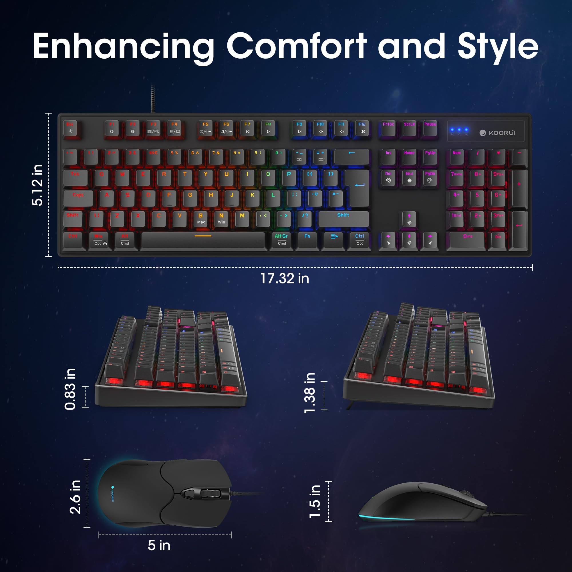 KOORUI Kabelgebundene Gaming-Tastatur und Maus-Kombination, Machanica mit 104 Tasten in voller Größe